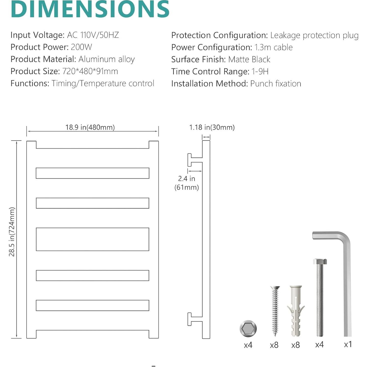 Soporte para Toallas Calentador Geobella 6 Barras Negro