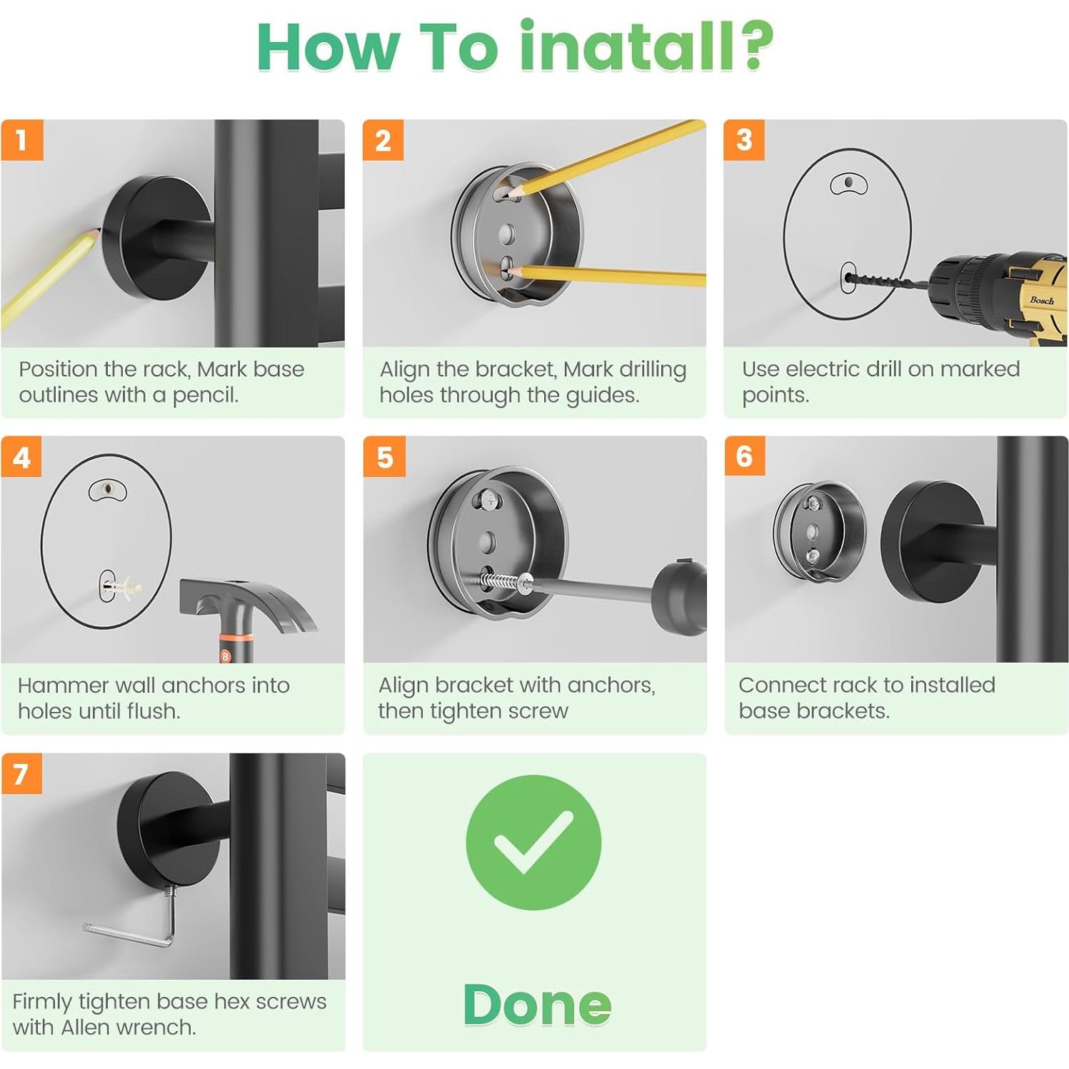 Soporte para Toallas Calentador Geobella 6 Barras Negro