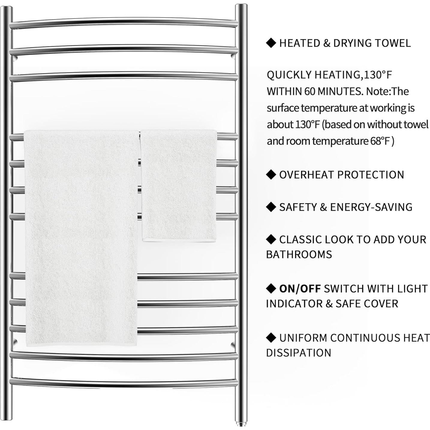 Calentador de Toallas HEATGENE Montaje en Pared 12 Barras 140W