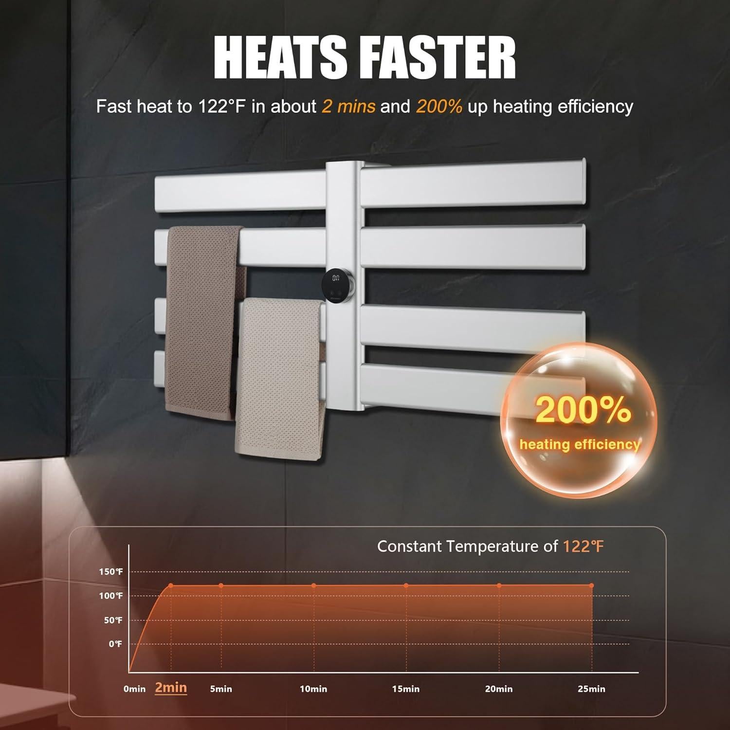 Calentador de Toallas Eléctrico K&KALONZO 8 Barras Plata
