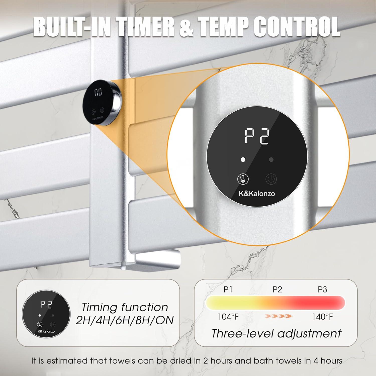 Calentador de Toallas Eléctrico K&KALONZO 8 Barras Plata