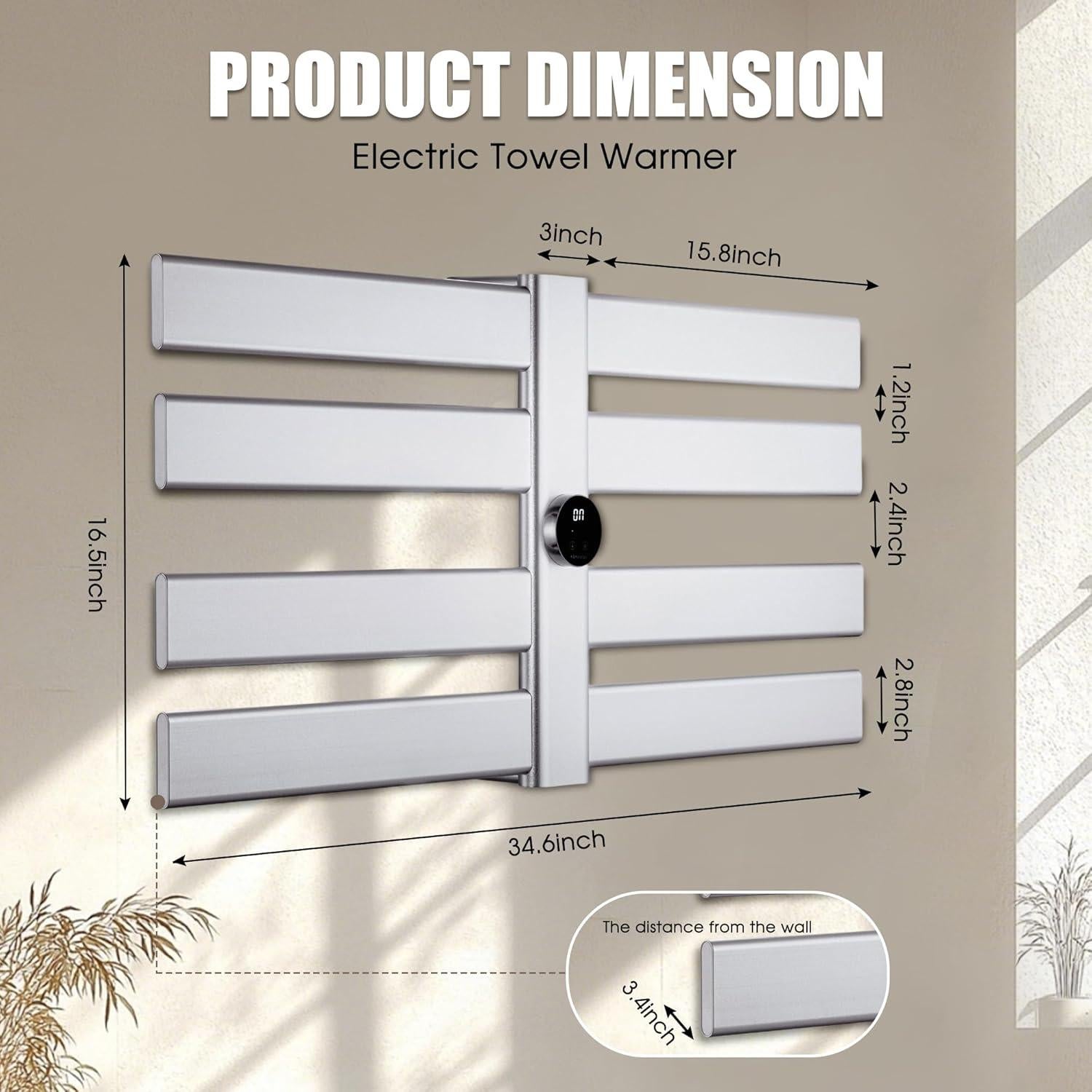 Calentador de Toallas Eléctrico K&KALONZO 8 Barras Plata
