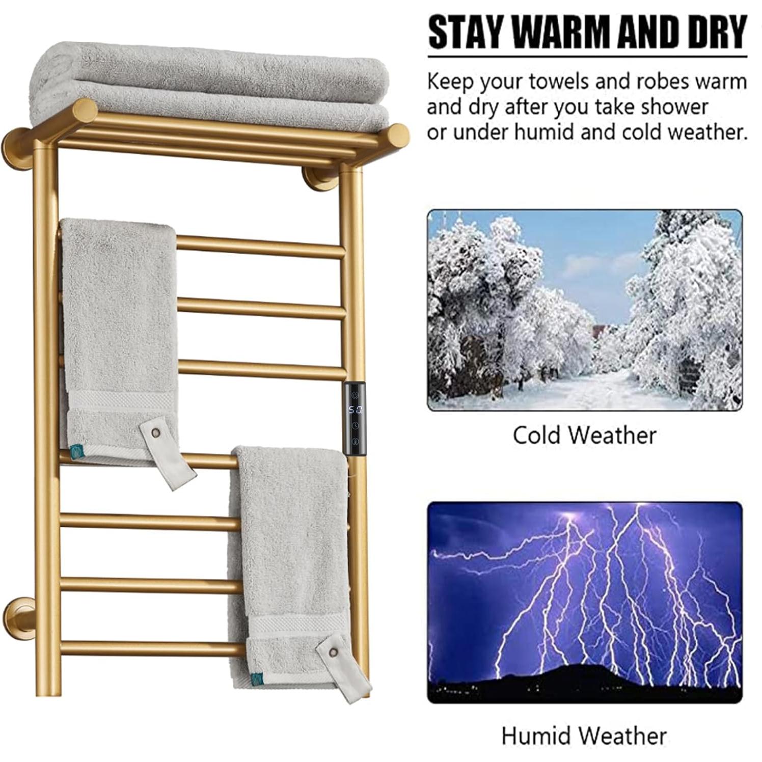 Soporte de Toallas Calentado EWDPHW Dorado 70W Montado en Pared