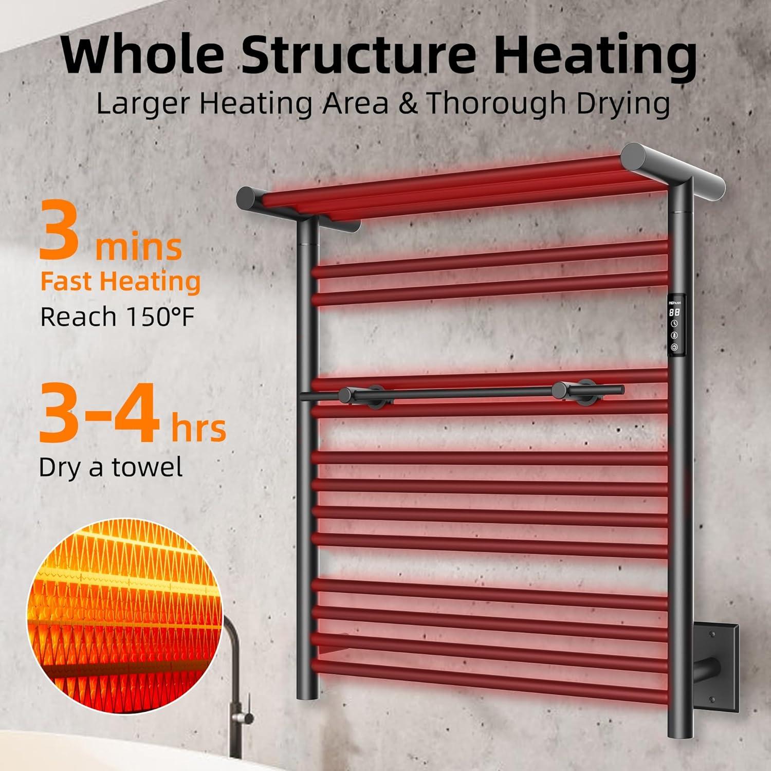 Calentador de Toallas Eléctrico P&Bhusri 60 cm Negro Mate