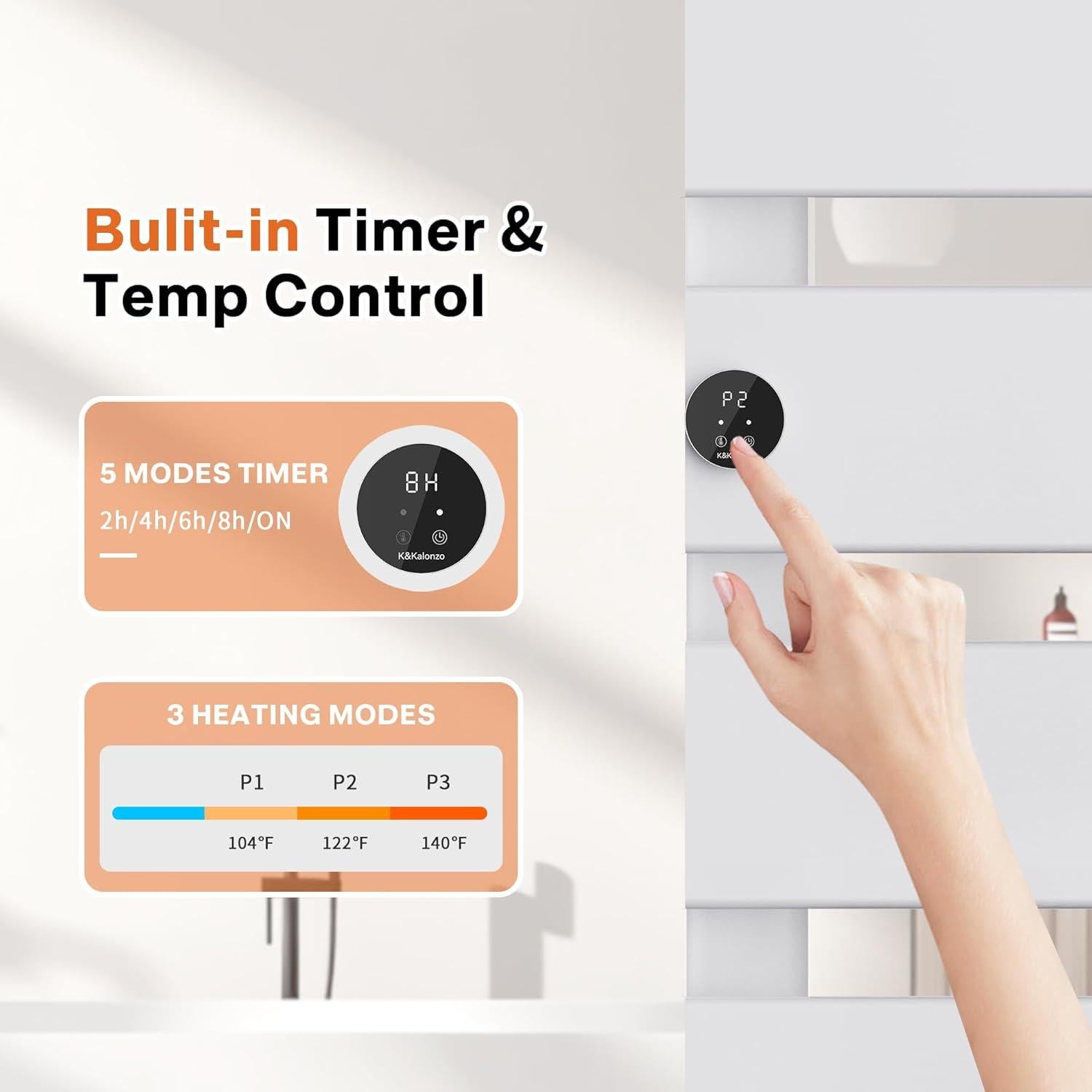 Calentador de Toallas Eléctrico K&KALONZO 4-Bar Blanco 46x79cm