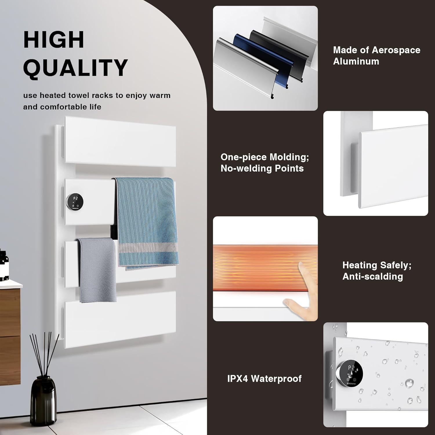 Calentador de Toallas Eléctrico K&KALONZO 4-Bar Blanco 46x79cm