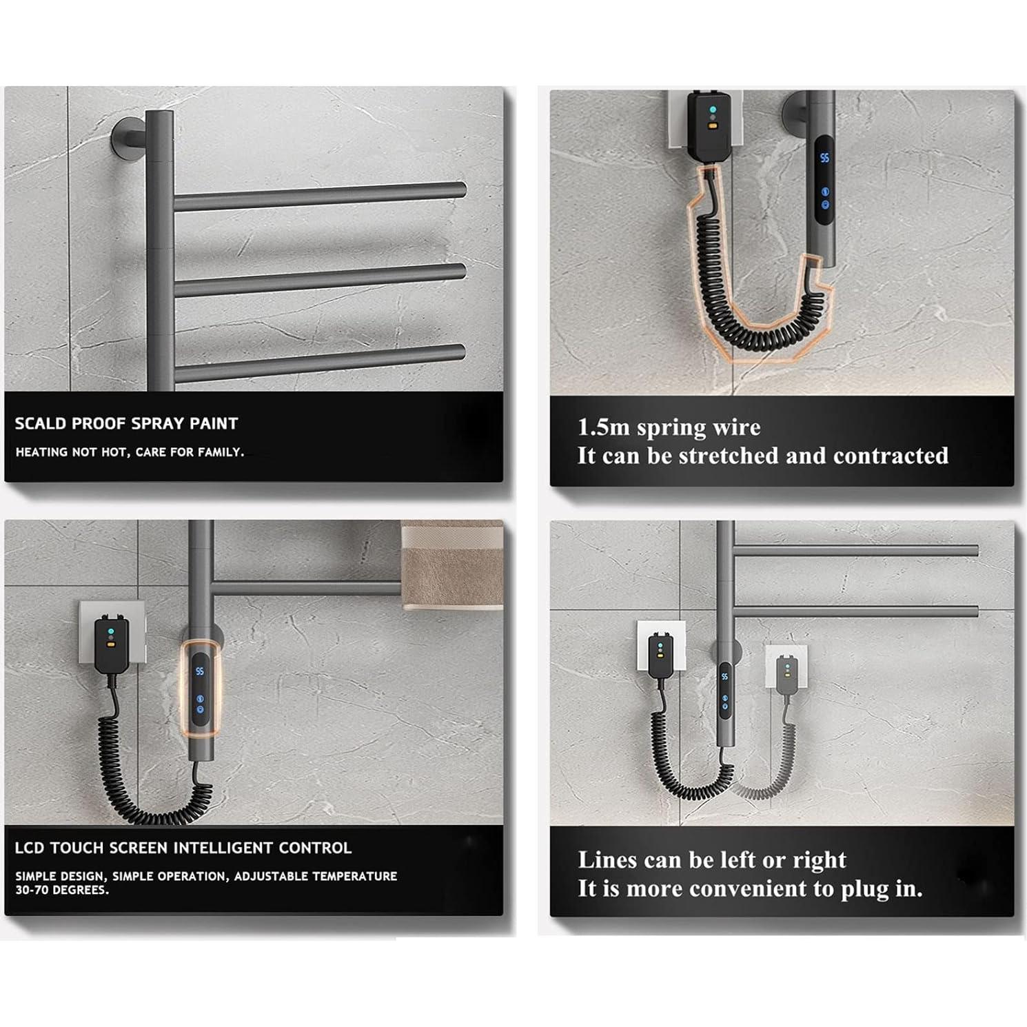 Soporte de Toallas Calentado Giratorio YJSG 5 Barras 82W Gris