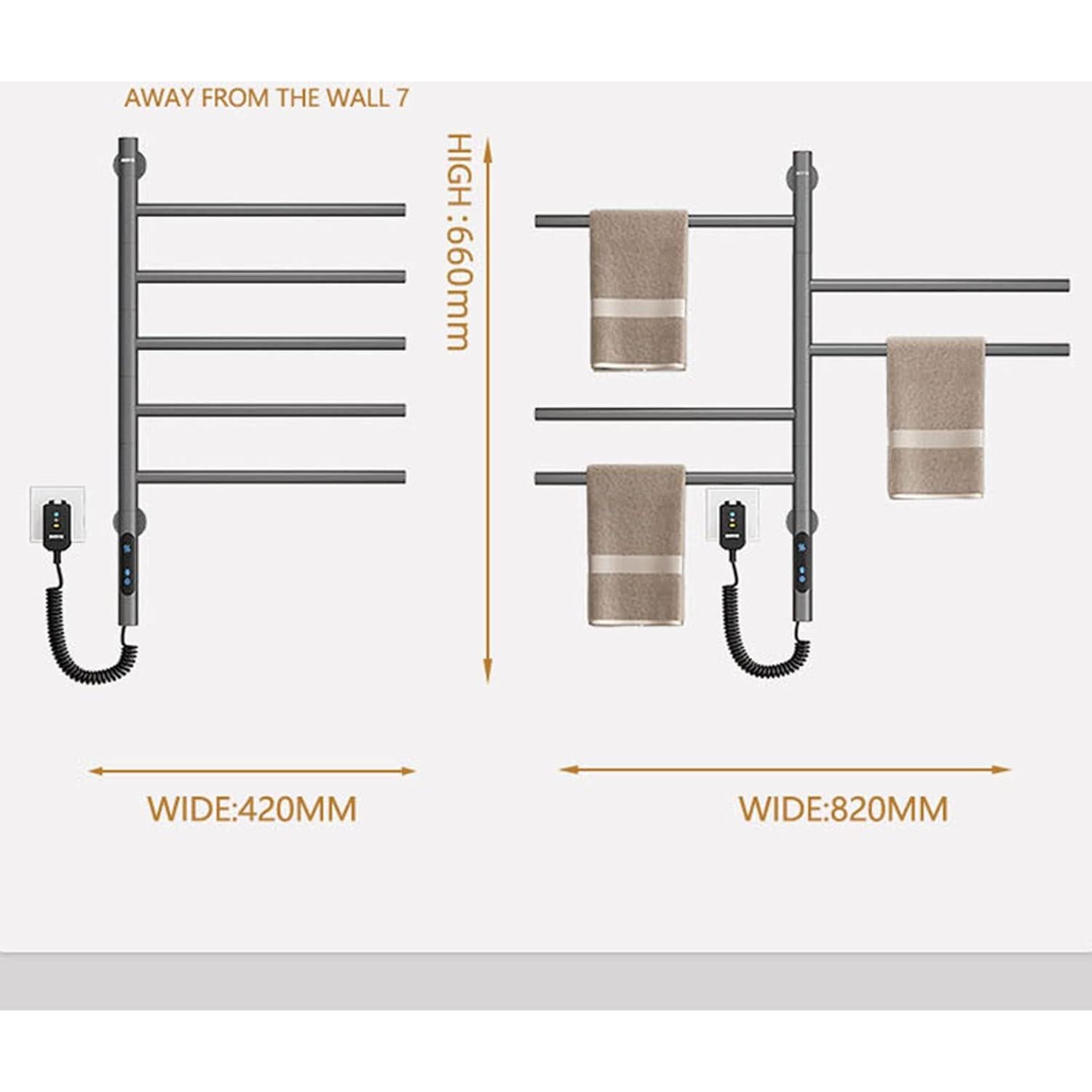 Soporte de Toallas Calentado Giratorio YJSG 5 Barras 82W Gris