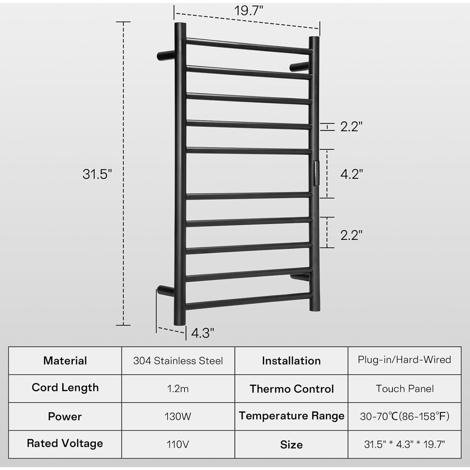 Calentador de Toallas VARIPOWDER 10 Barras Acero Inoxidable