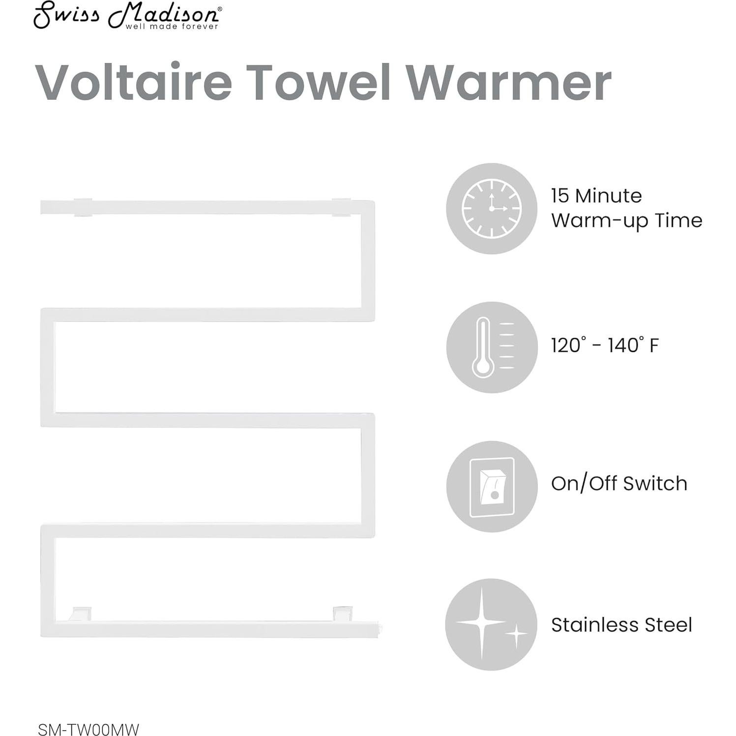 Calentador de Toallas Eléctrico Swiss Madison 5 Barras Blanco Mate