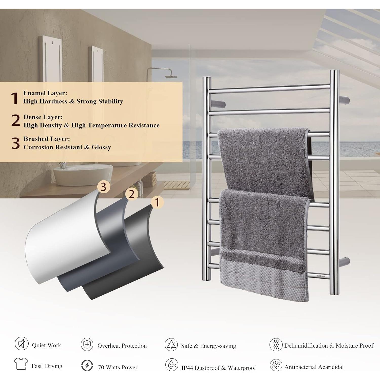 Calentador de Toallas Eléctrico SHARNDY Cromo Pulido 70W 70x50 cm