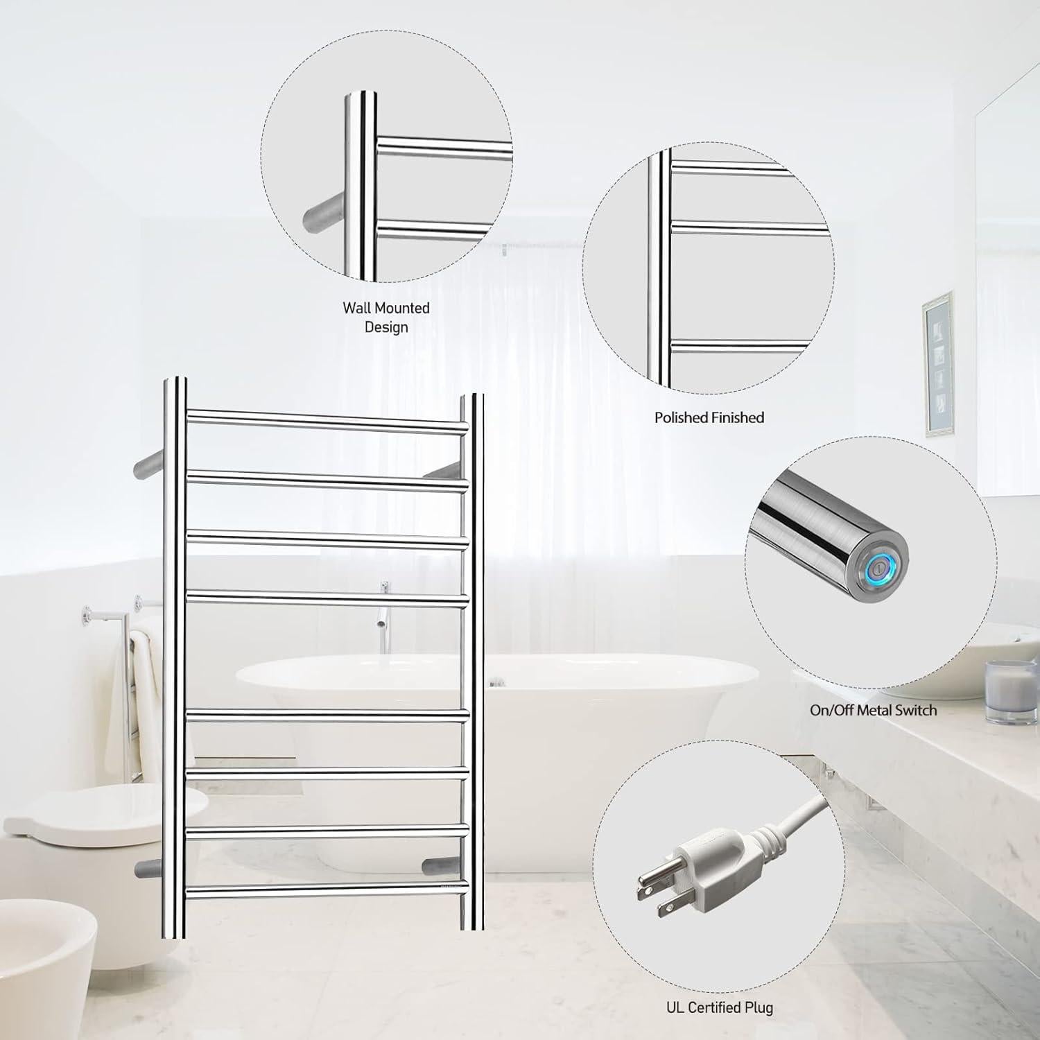 Calentador de Toallas Eléctrico SHARNDY Cromo Pulido 70W 70x50 cm