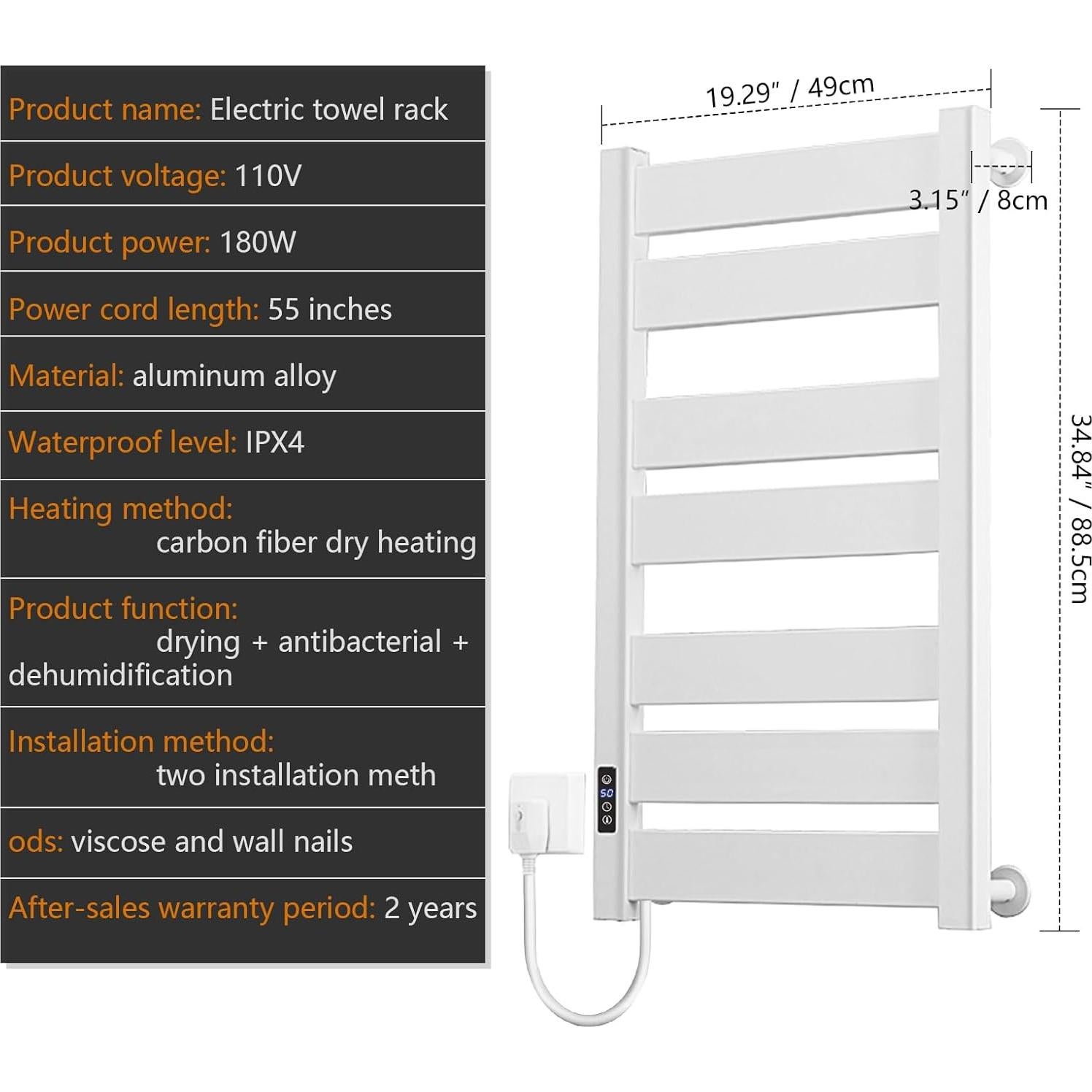 Soporte para Toallas Calentador Verida M27 180W 7 Varillas