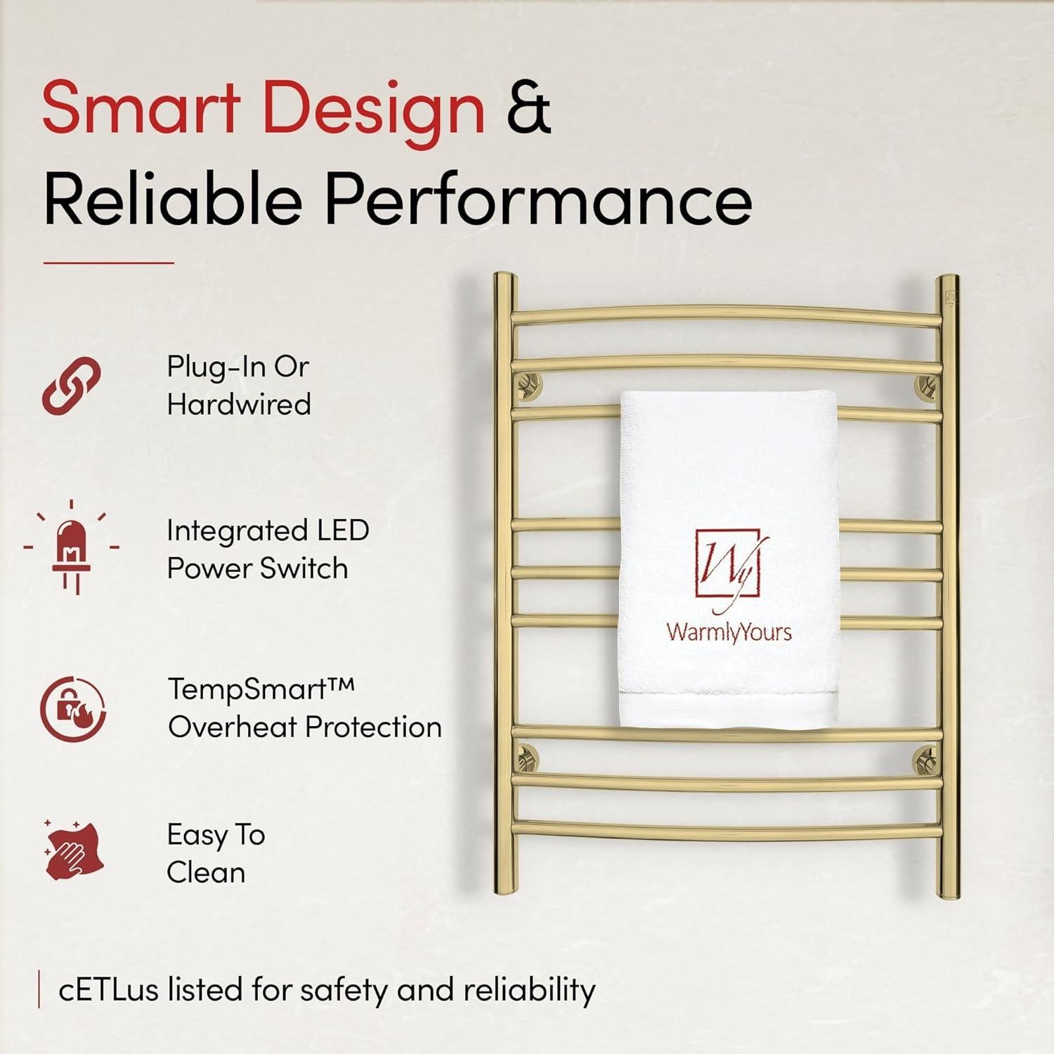 Calentador de Toallas WarmlyYours Riviera 9 Barras Oro Pulido