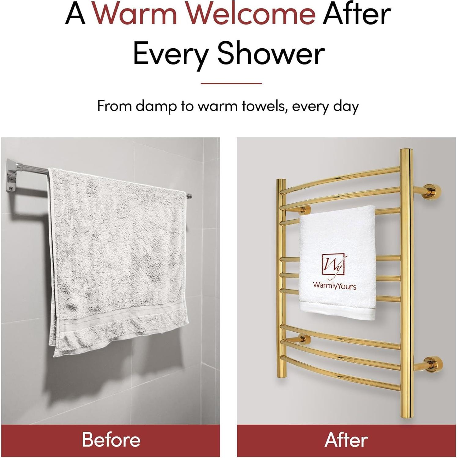 Calentador de Toallas WarmlyYours Riviera 9 Barras Oro Pulido