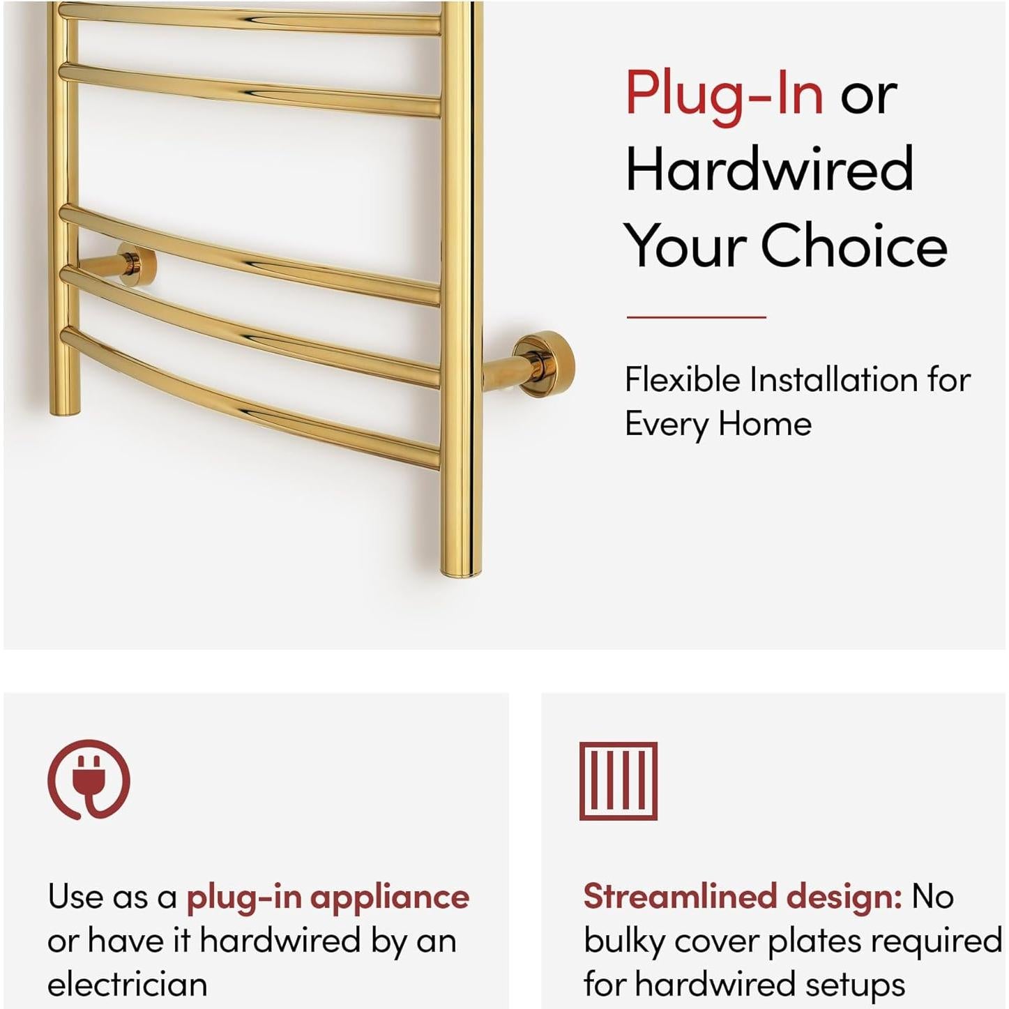 Calentador de Toallas WarmlyYours Riviera 9 Barras Oro Pulido