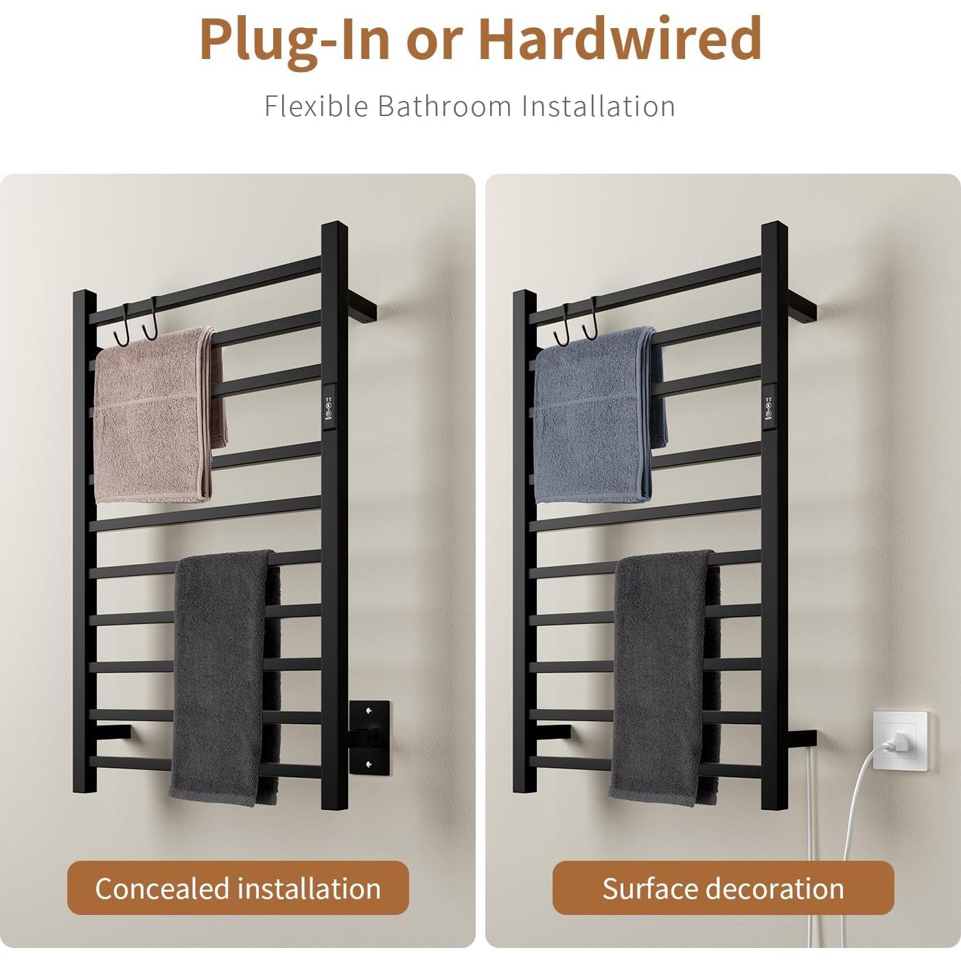 Calentador de Toallas NORTTA 10 Barras Acero Inoxidable Negro 53x86 cm