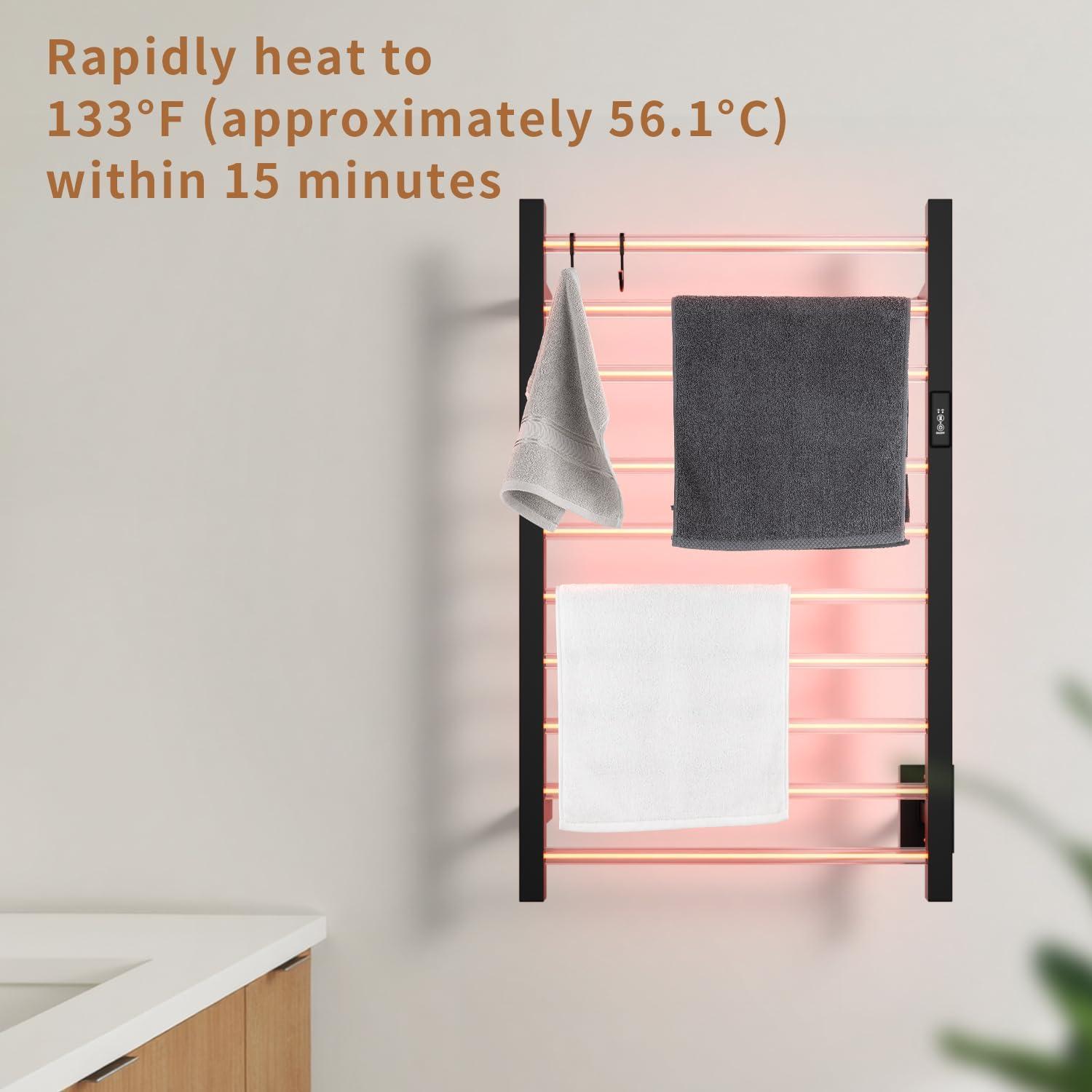 Calentador de Toallas NORTTA 10 Barras Acero Inoxidable Negro 53x86 cm