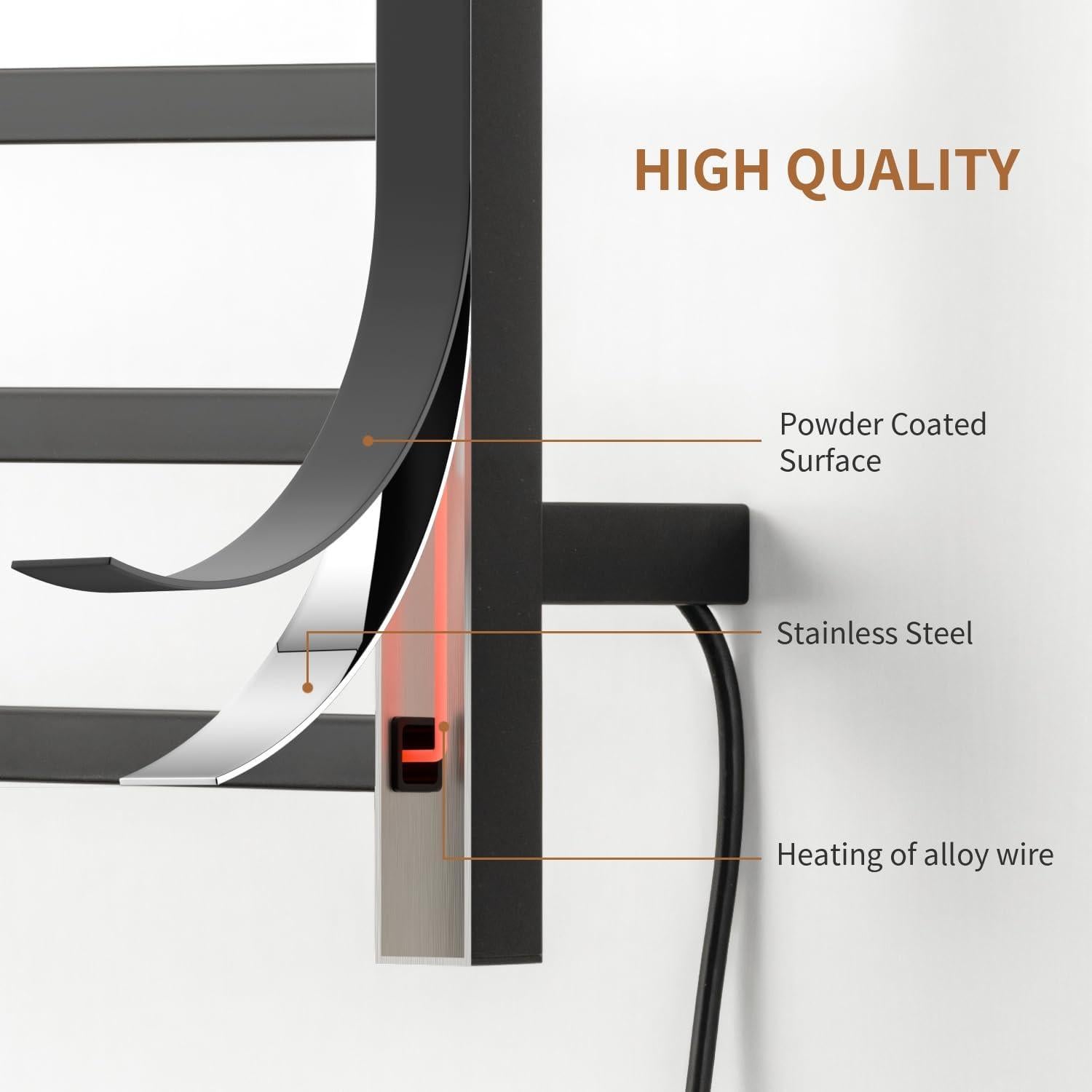 Calentador de Toallas NORTTA 10 Barras Acero Inoxidable Negro 53x86 cm