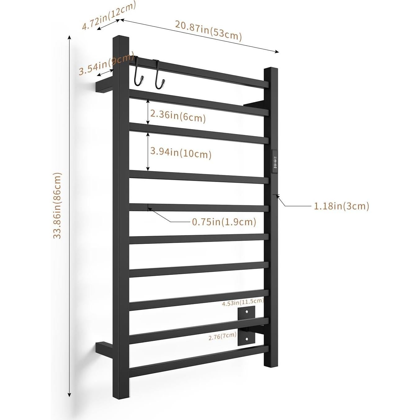 Calentador de Toallas NORTTA 10 Barras Acero Inoxidable Negro 53x86 cm