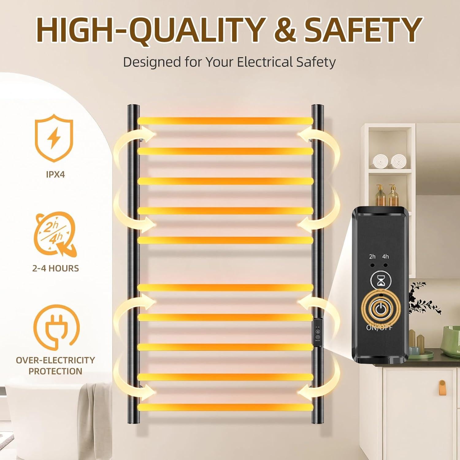 Soporte Calentador de Toallas Aquatrend 10 Barras Negro