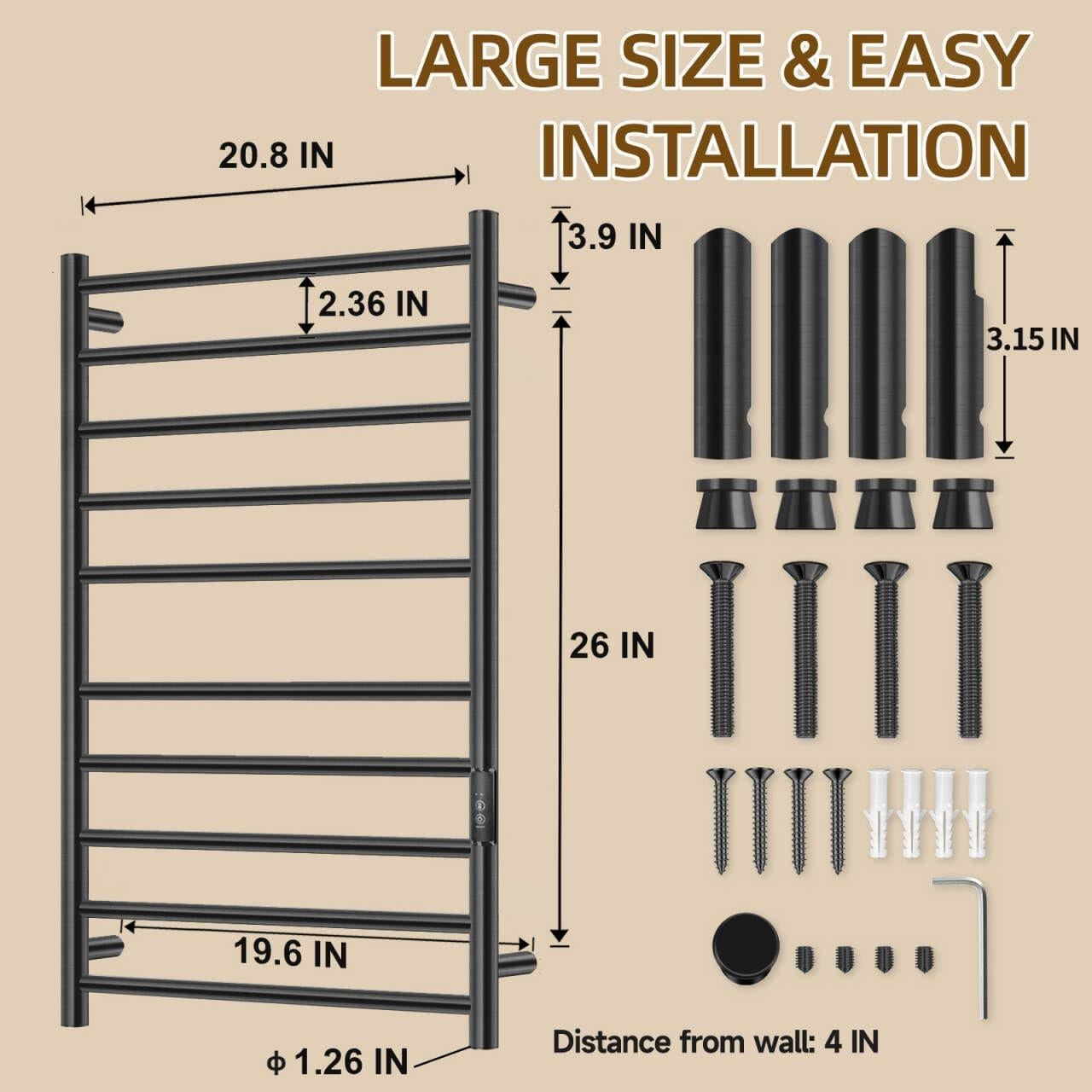 Soporte Calentador de Toallas Aquatrend 10 Barras Negro