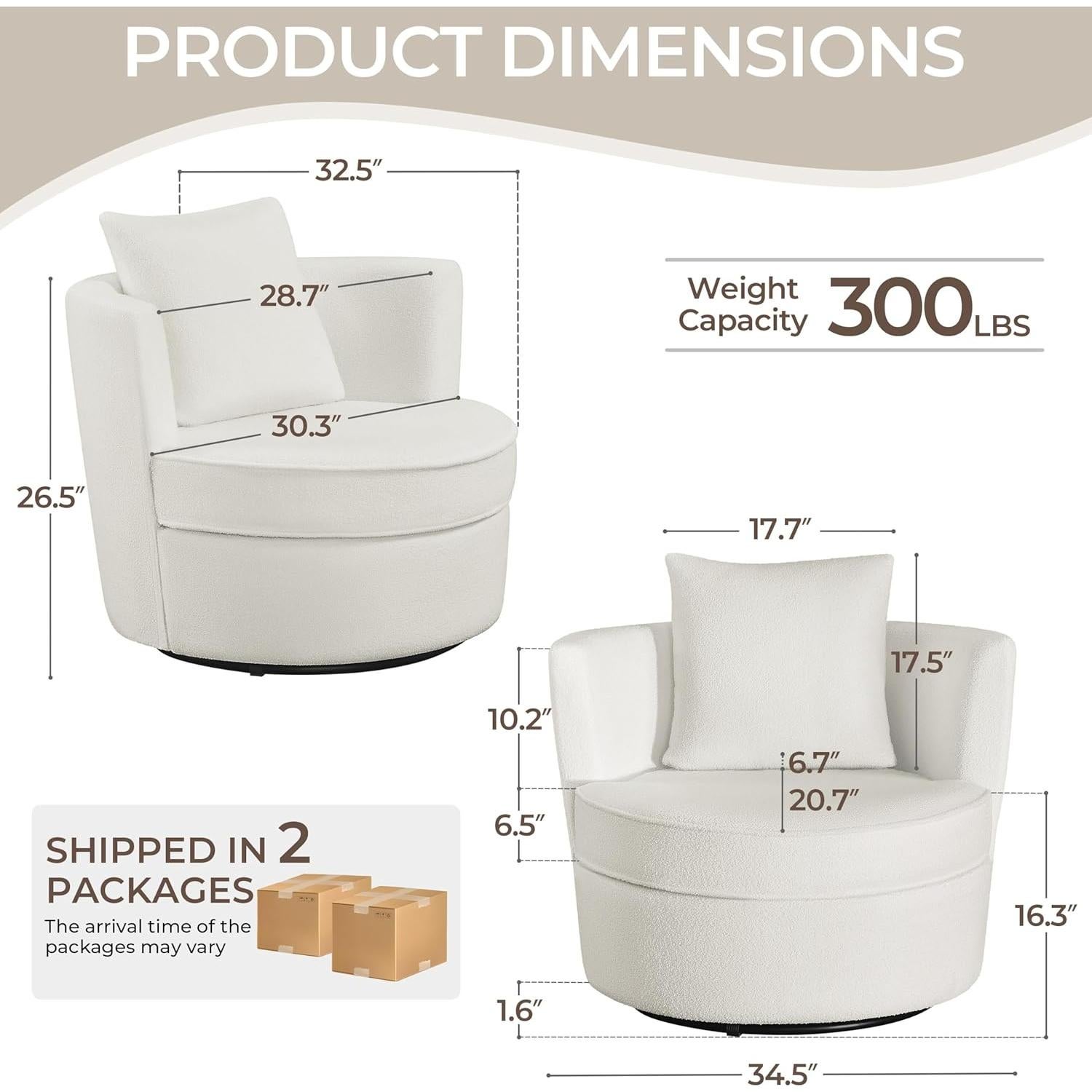 Silla de Acento Giratoria Yaheetech Boucle Blanca 360°