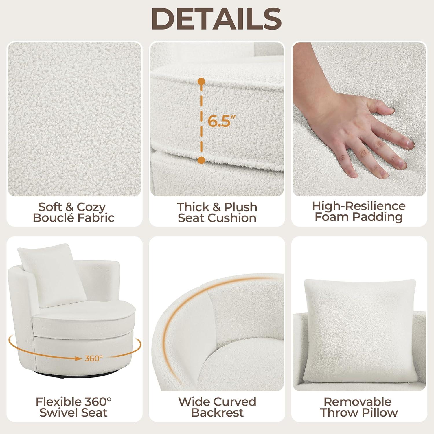 Silla de Acento Giratoria Yaheetech Boucle Blanca 360°