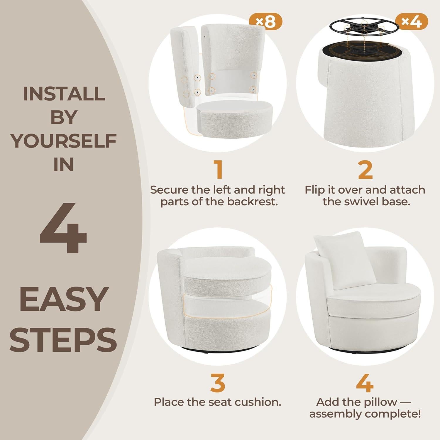 Silla de Acento Giratoria Yaheetech Boucle Blanca 360°