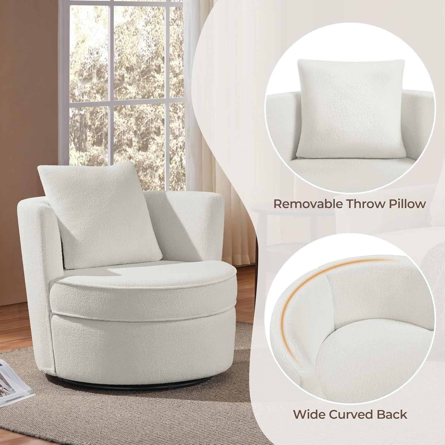Silla de Acento Giratoria Yaheetech Boucle Blanca 360°