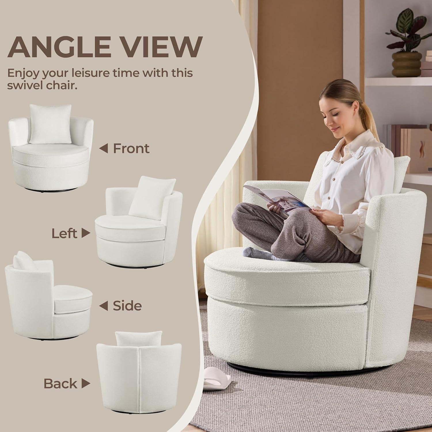 Silla de Acento Giratoria Yaheetech Boucle Blanca 360°
