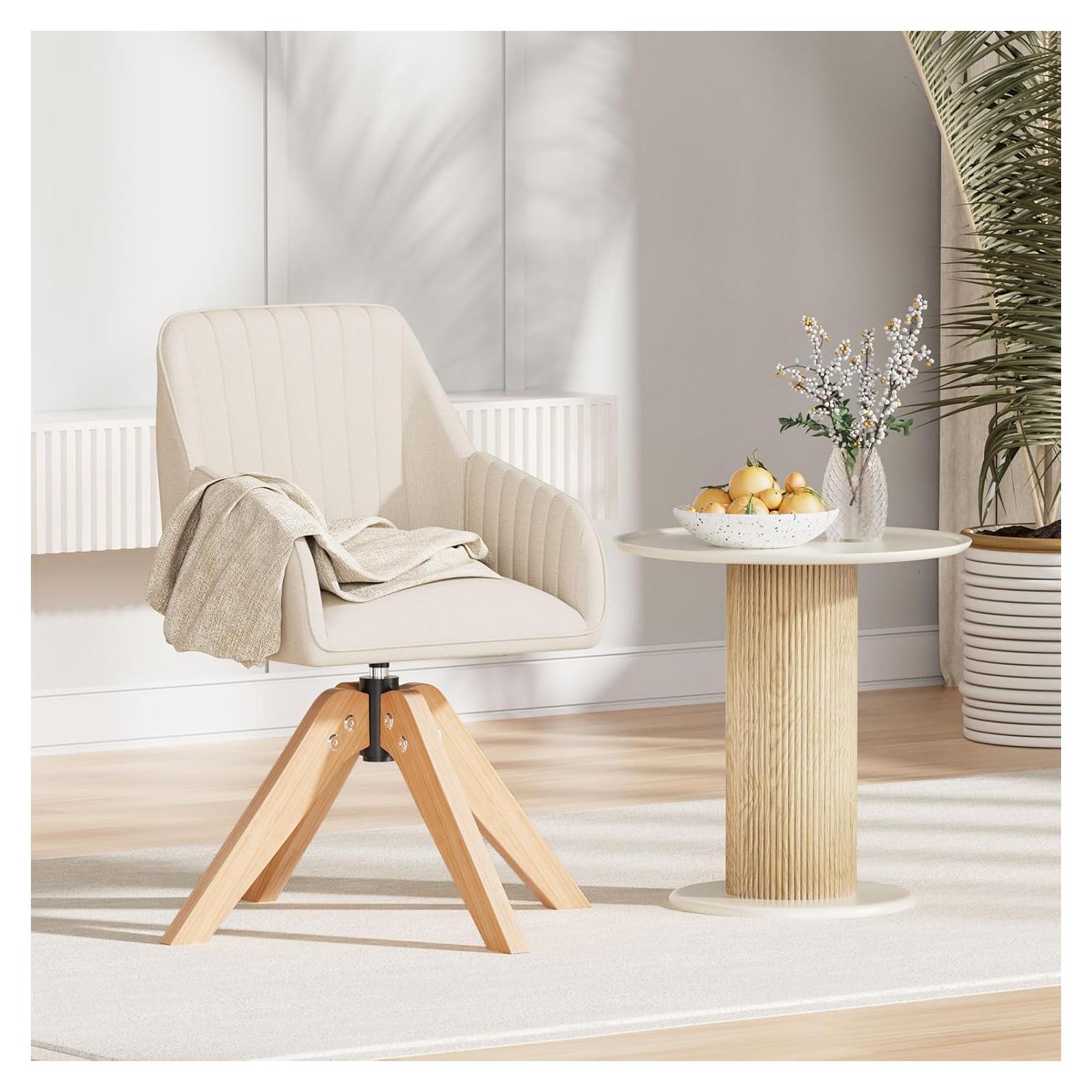 Silla de Acento Giratoria Furniliving Beige Tapizada