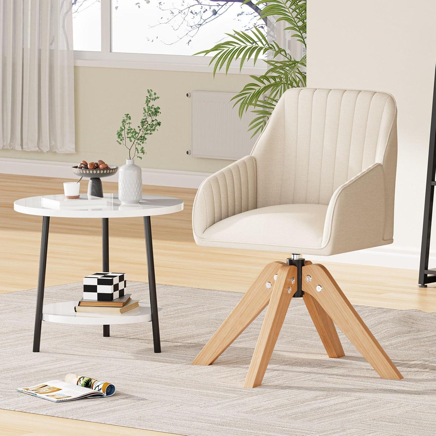 Silla de Acento Giratoria Furniliving Beige Tapizada