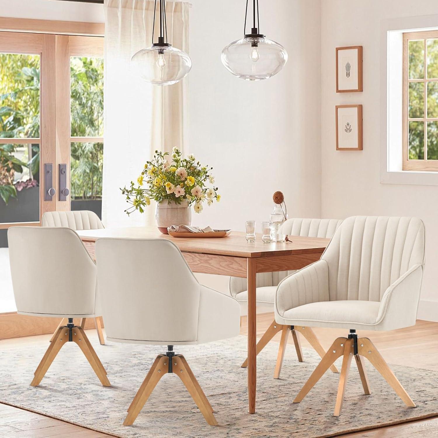 Silla de Acento Giratoria Furniliving Beige Tapizada