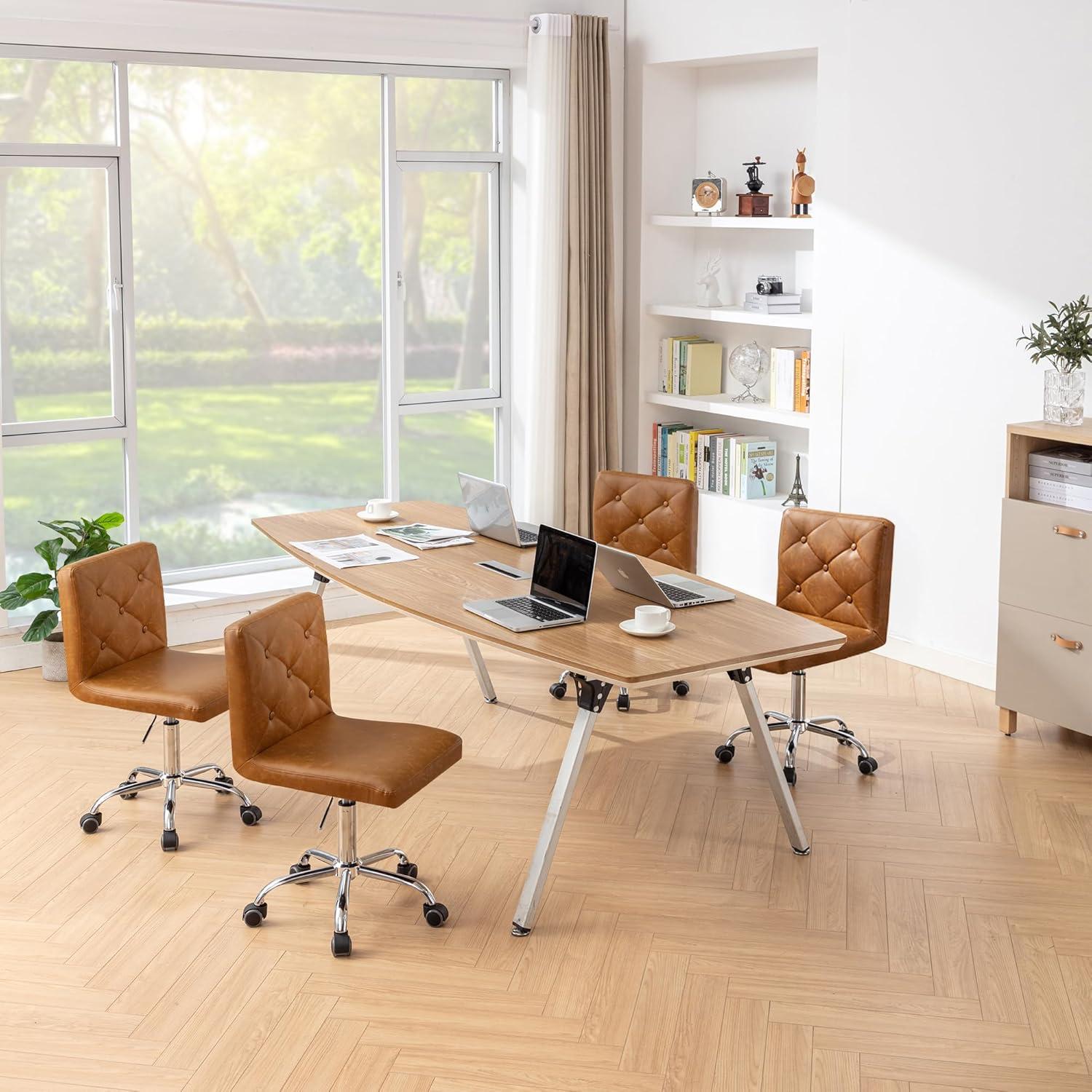 Silla de Oficina VECELO de Cuero PU Ajustable 360° Marrón