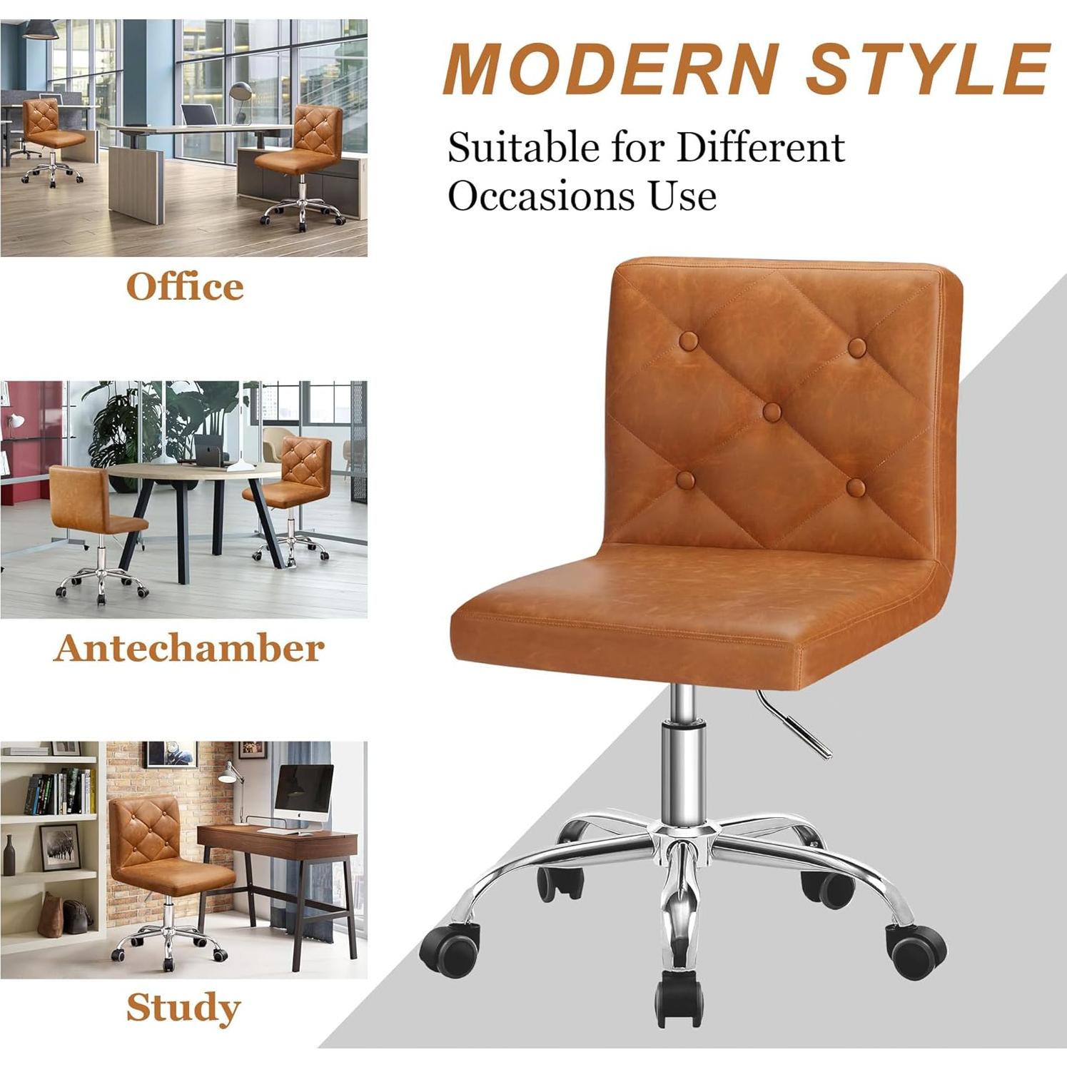 Silla de Oficina VECELO de Cuero PU Ajustable 360° Marrón