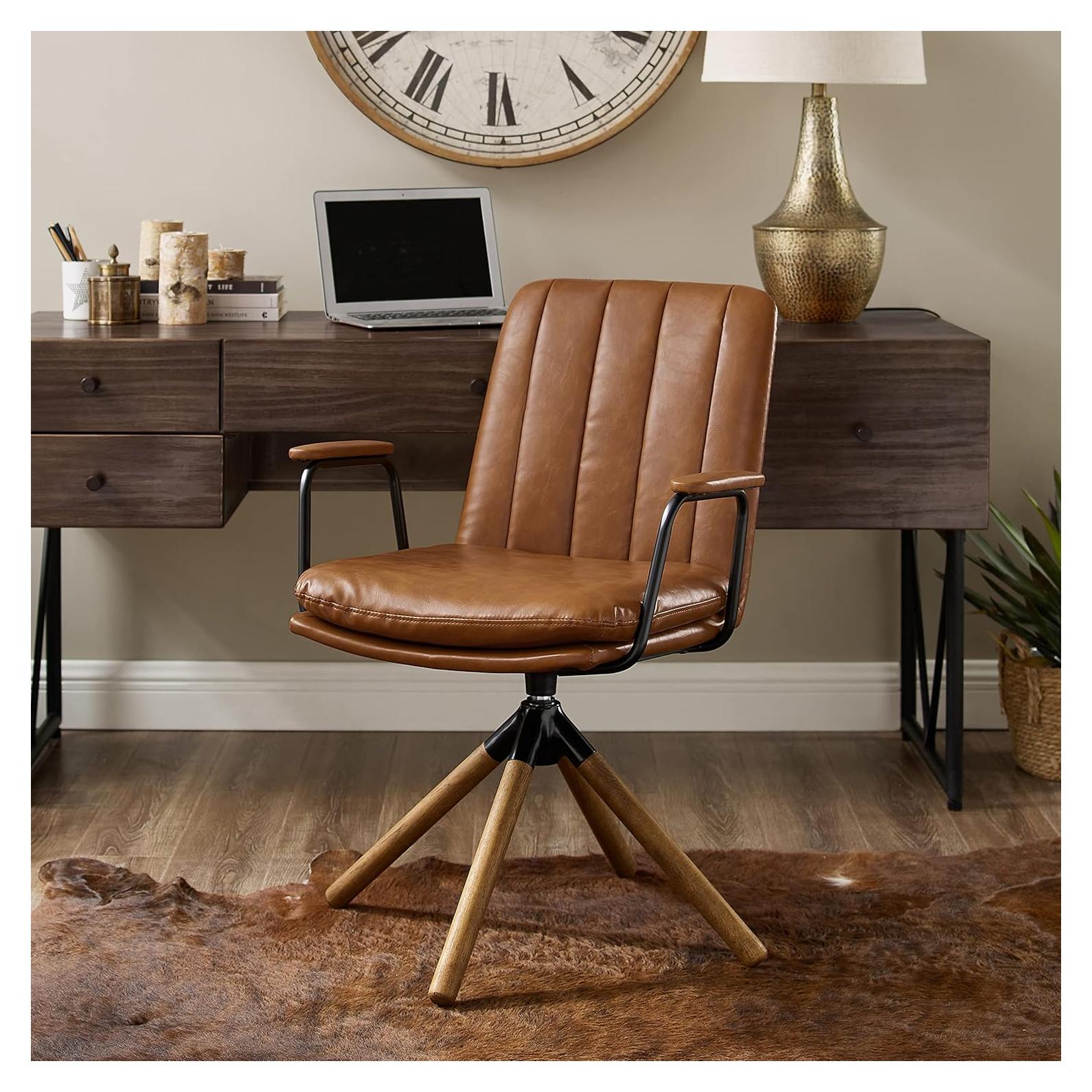 Silla Art Leon Moderna de Medio Siglo Amarillo Marrón