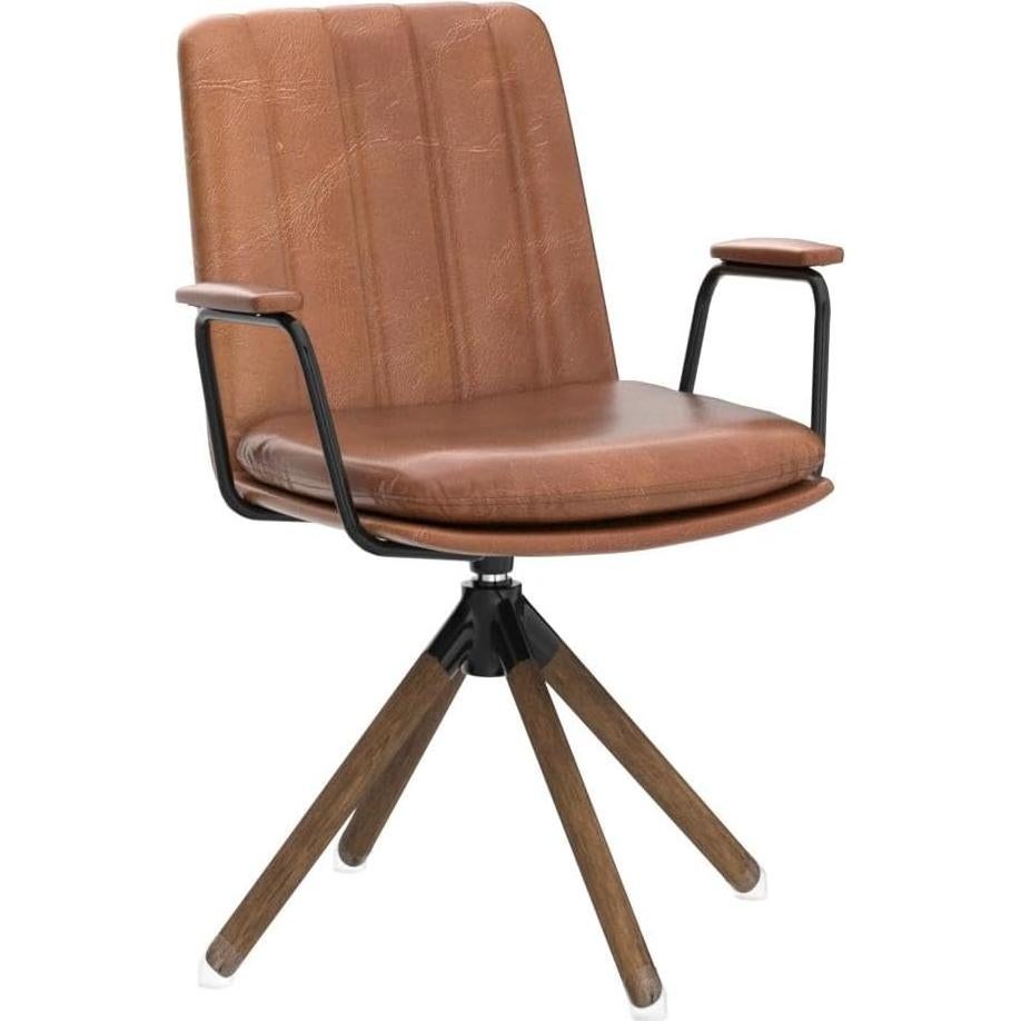 Silla Art Leon Moderna de Medio Siglo Amarillo Marrón