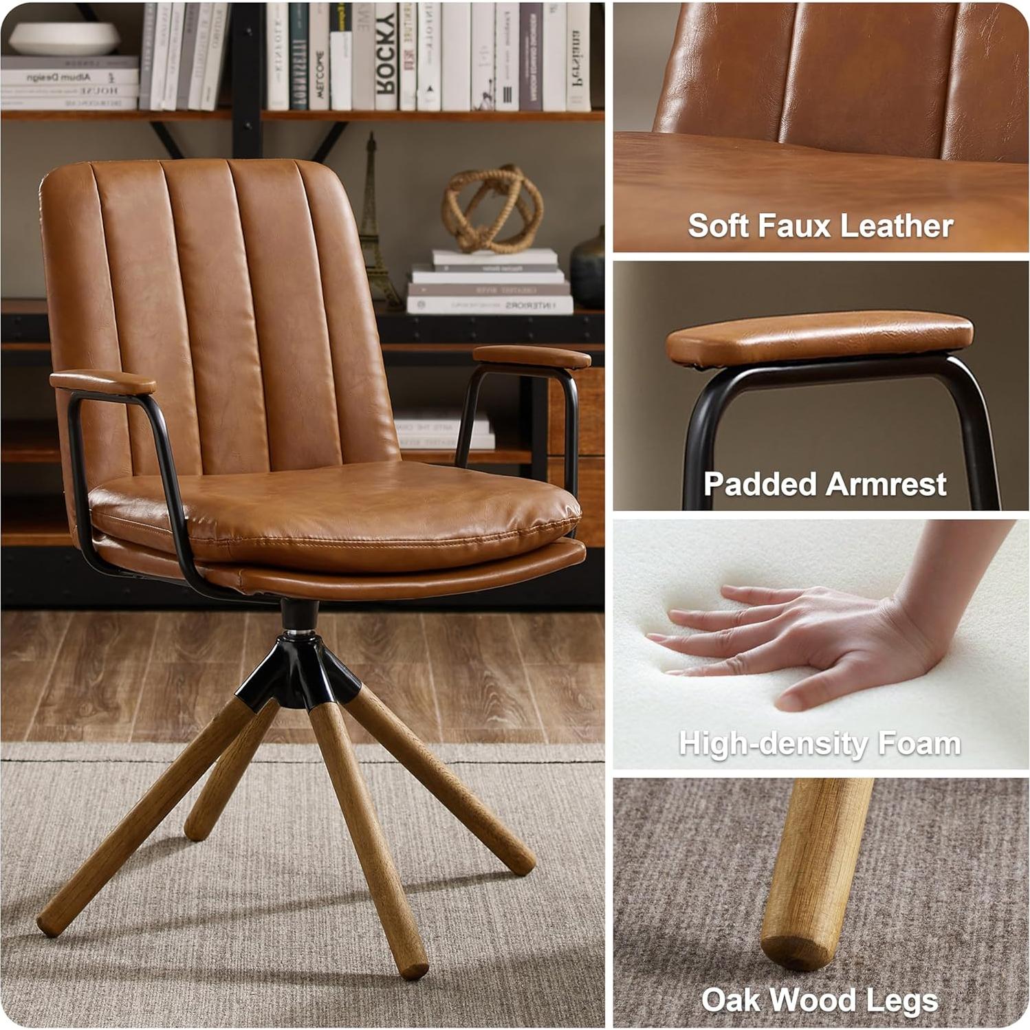 Silla Art Leon Moderna de Medio Siglo Amarillo Marrón