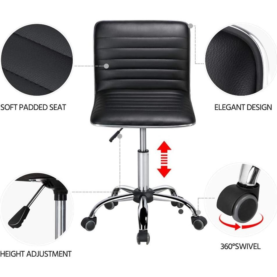 Silla de Tarea Ajustable Yaheetech de Cuero PU Negra 120 kg
