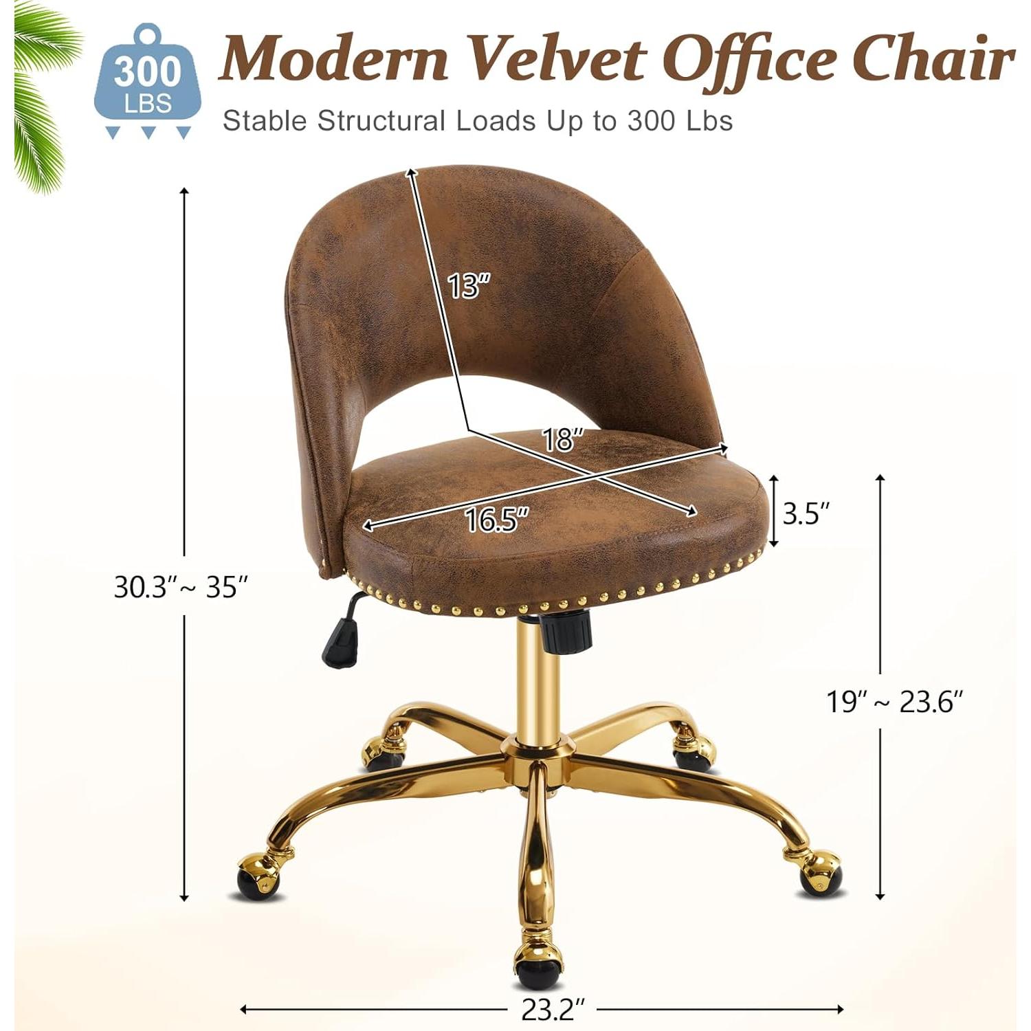 Silla de Oficina VINGLI Moderna de Terciopelo sin Brazos