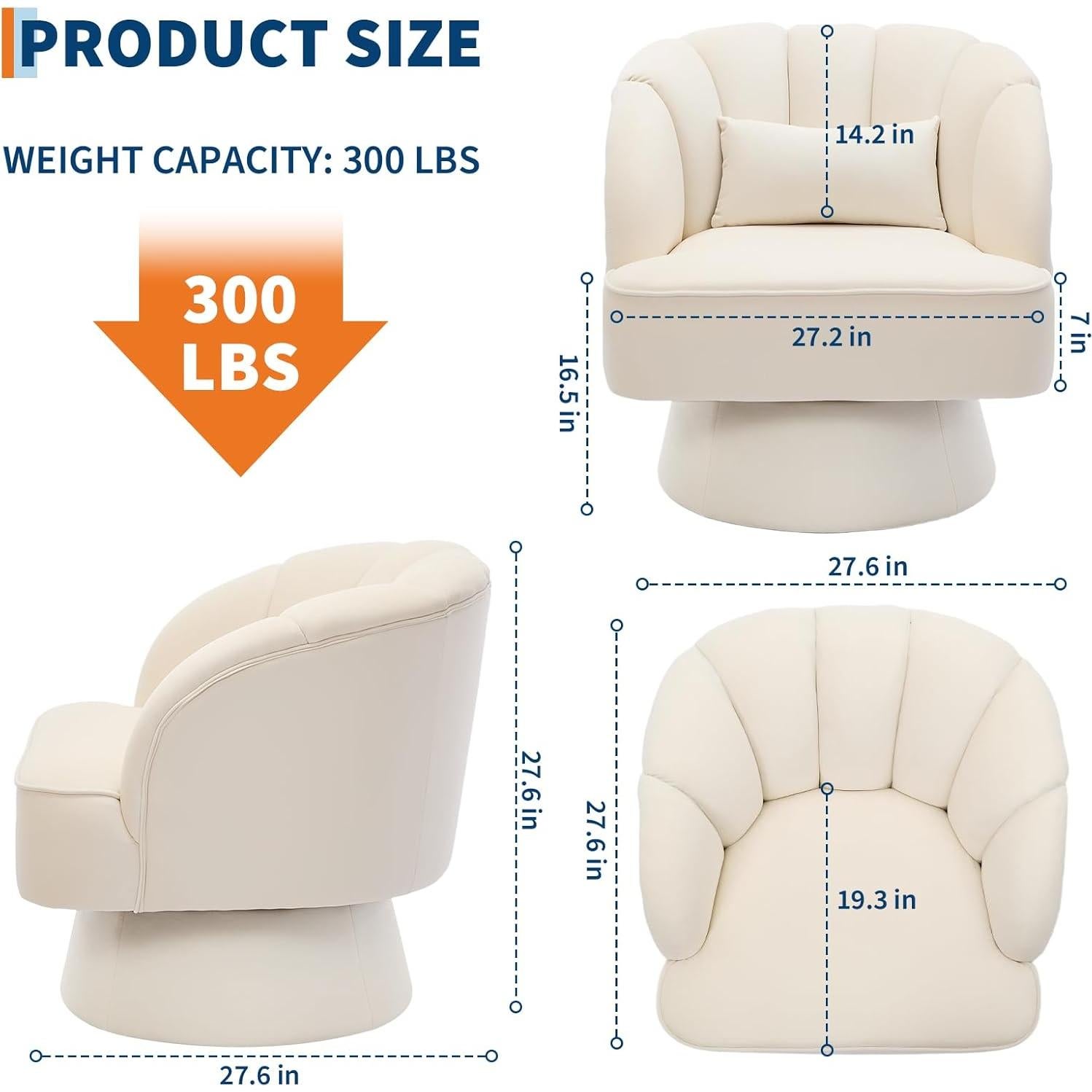 Silla de Acento Giratoria GarveeHome Beige Terciopelo 70 cm