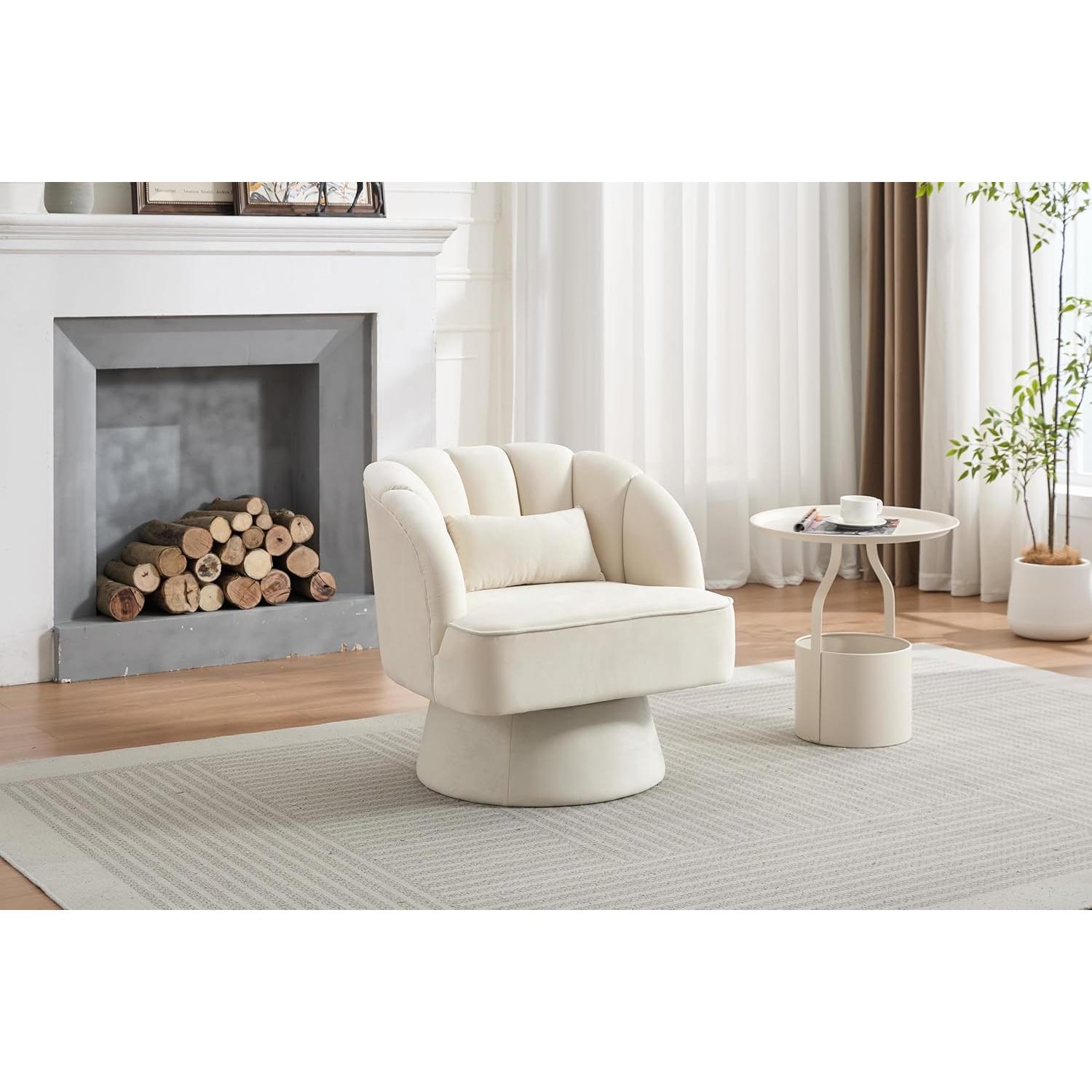 Silla de Acento Giratoria GarveeHome Beige Terciopelo 70 cm