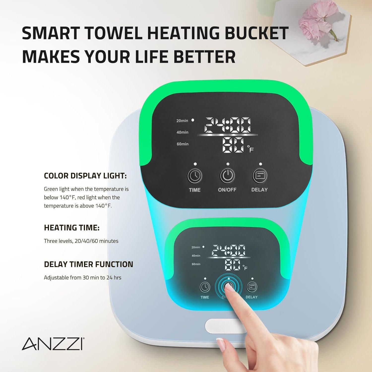 Calentador de Toallas ANZZI 23L con Pantalla LED y Temporizador