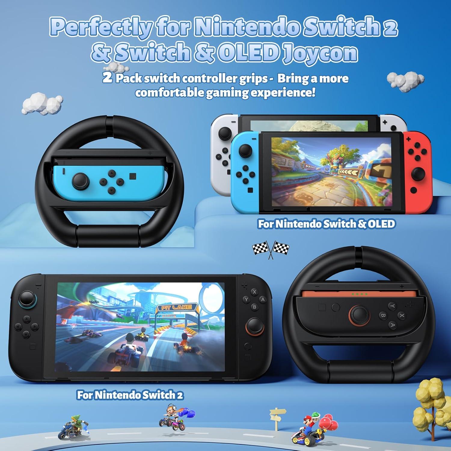 Volantes para Nintendo Switch 2 y 1 FASTSNAIL - 2 Pack Negro