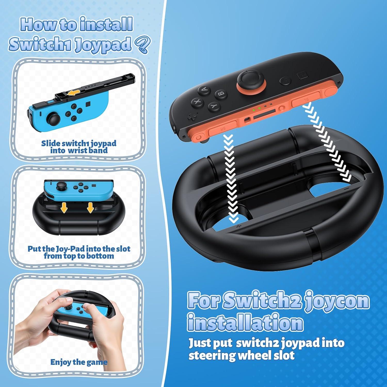 Volantes para Nintendo Switch 2 y 1 FASTSNAIL - 2 Pack Negro