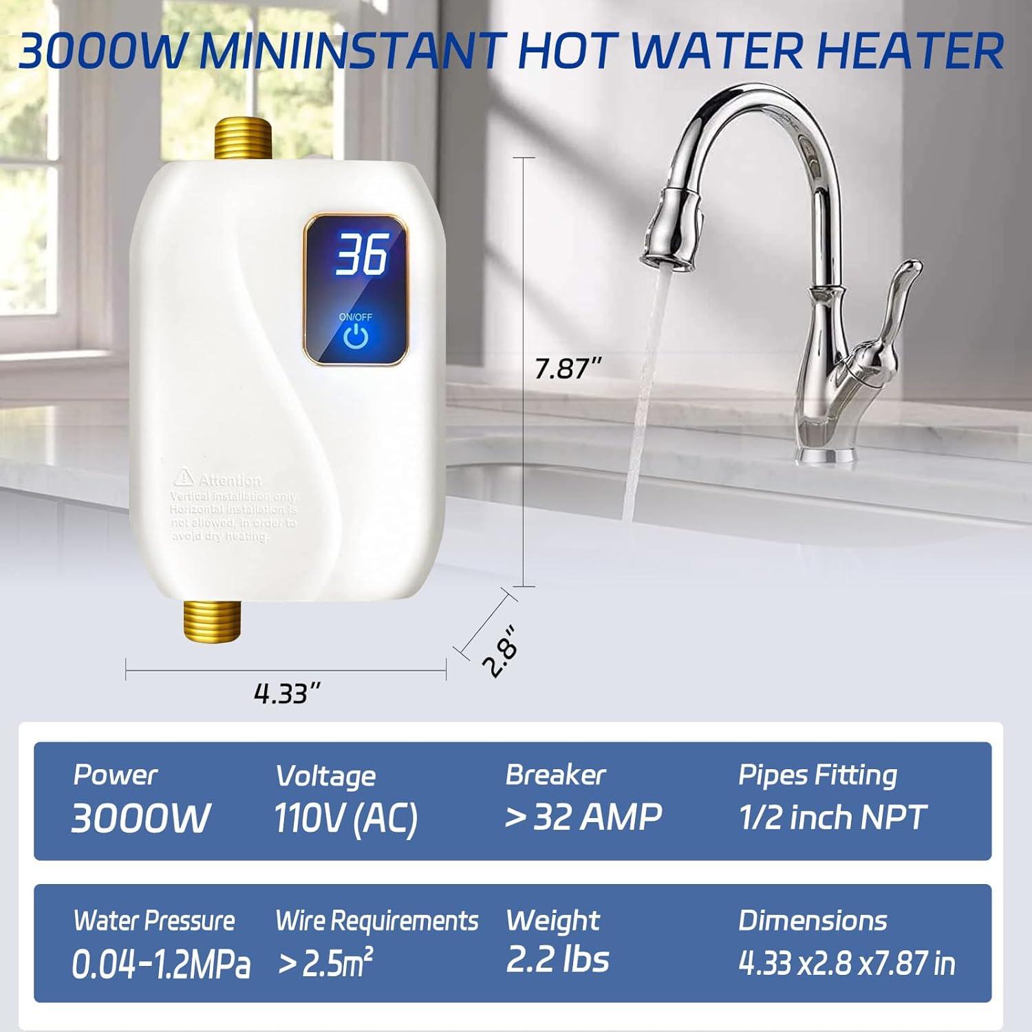 Calentador de Agua Eléctrico Instantáneo XWDZSWGS 3000W 110V