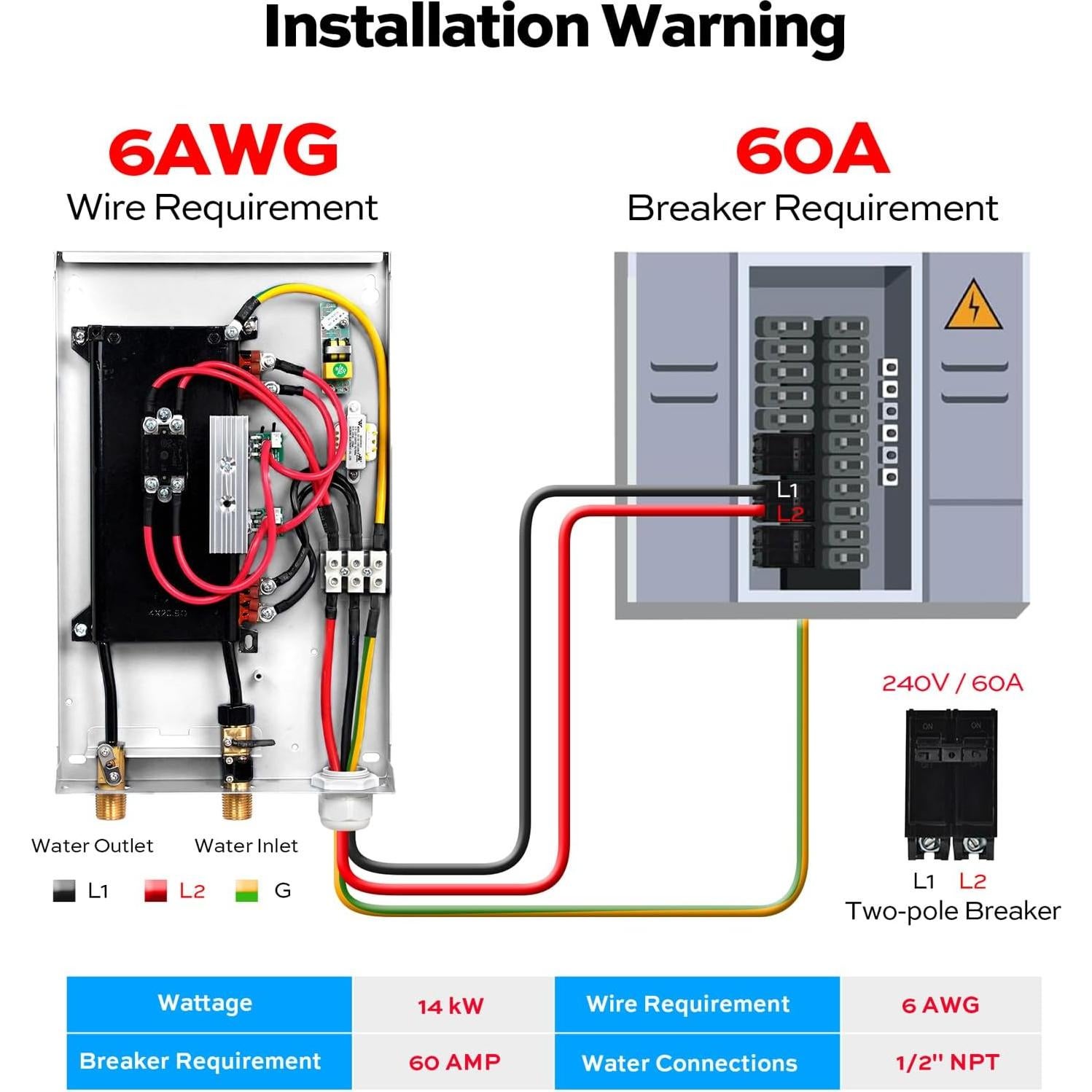 Calentador de Agua Eléctrico Sin Tanque Orbek 14kW 240V
