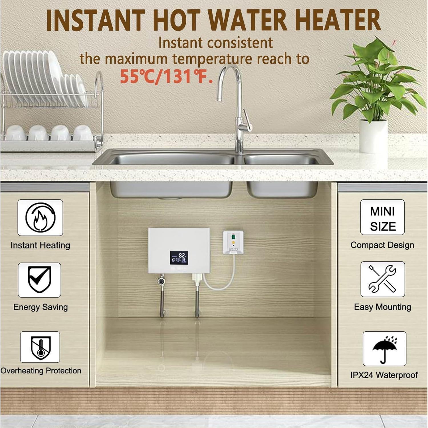 Calentador de Agua Eléctrico Sin Tanque Daordaer 3000W Blanco