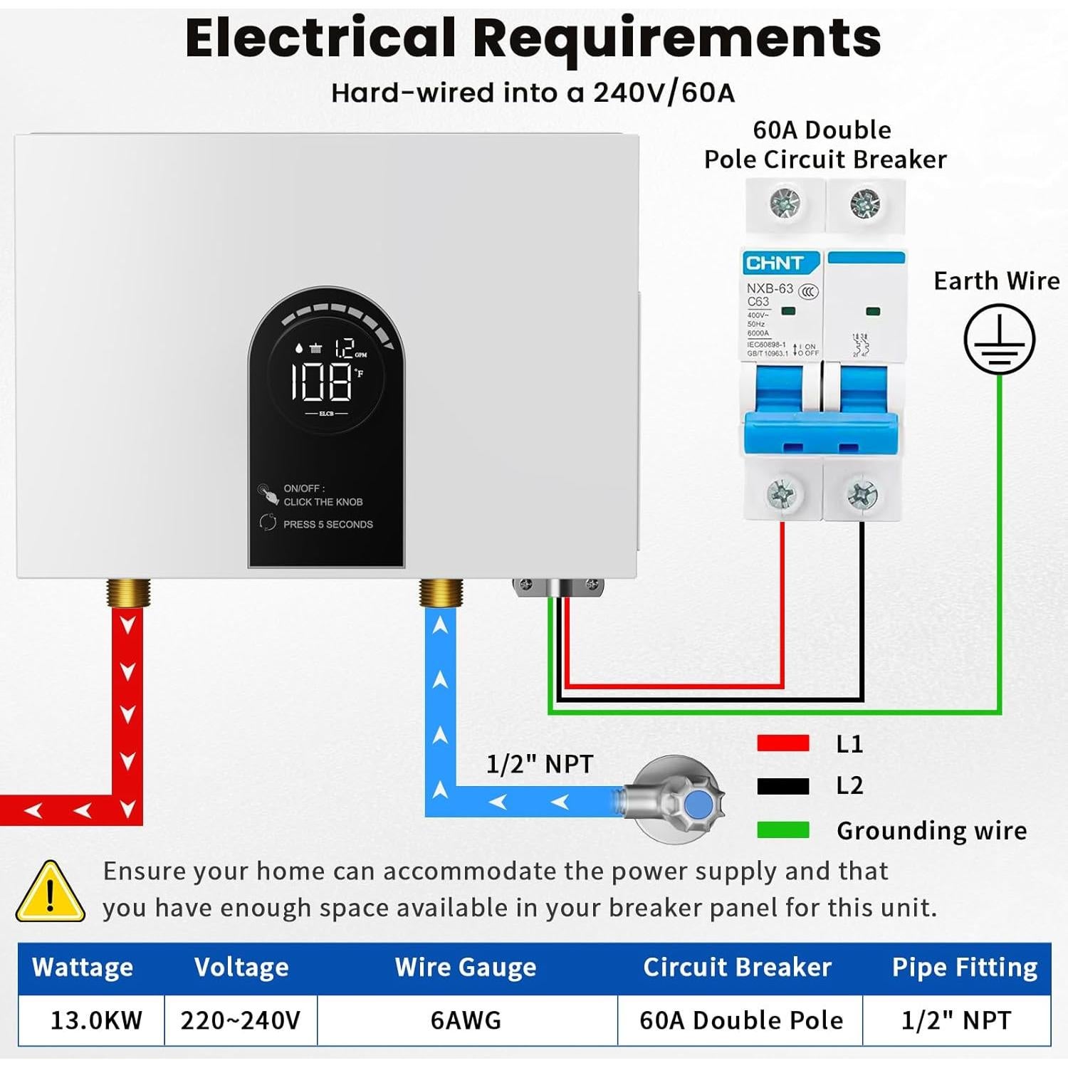 Calentador de Agua Eléctrico Sin Tanque Kweetle 13kW 240V